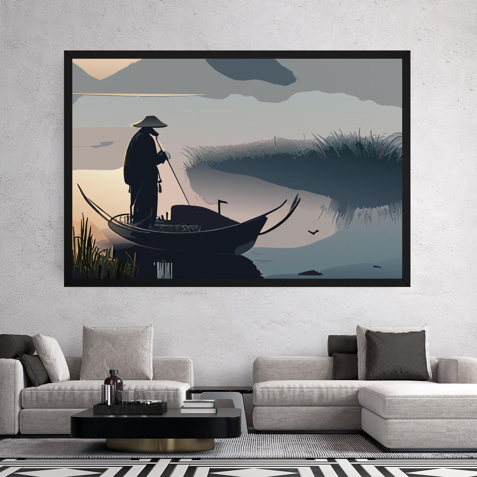 Leinwandbild Japan Lake Man mockup 2