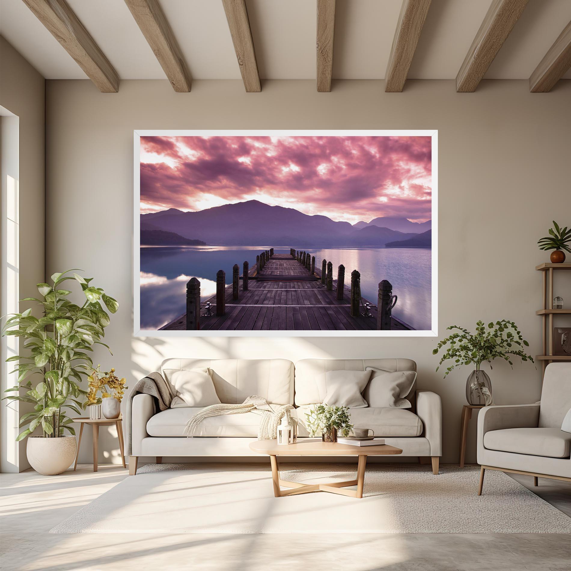 Leinwandbild Pink Sky Over The Lake mockup 6