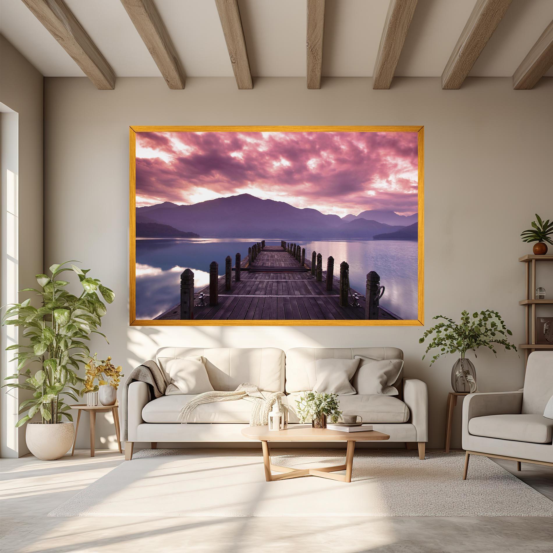 Leinwandbild Pink Sky Over The Lake mockup 6
