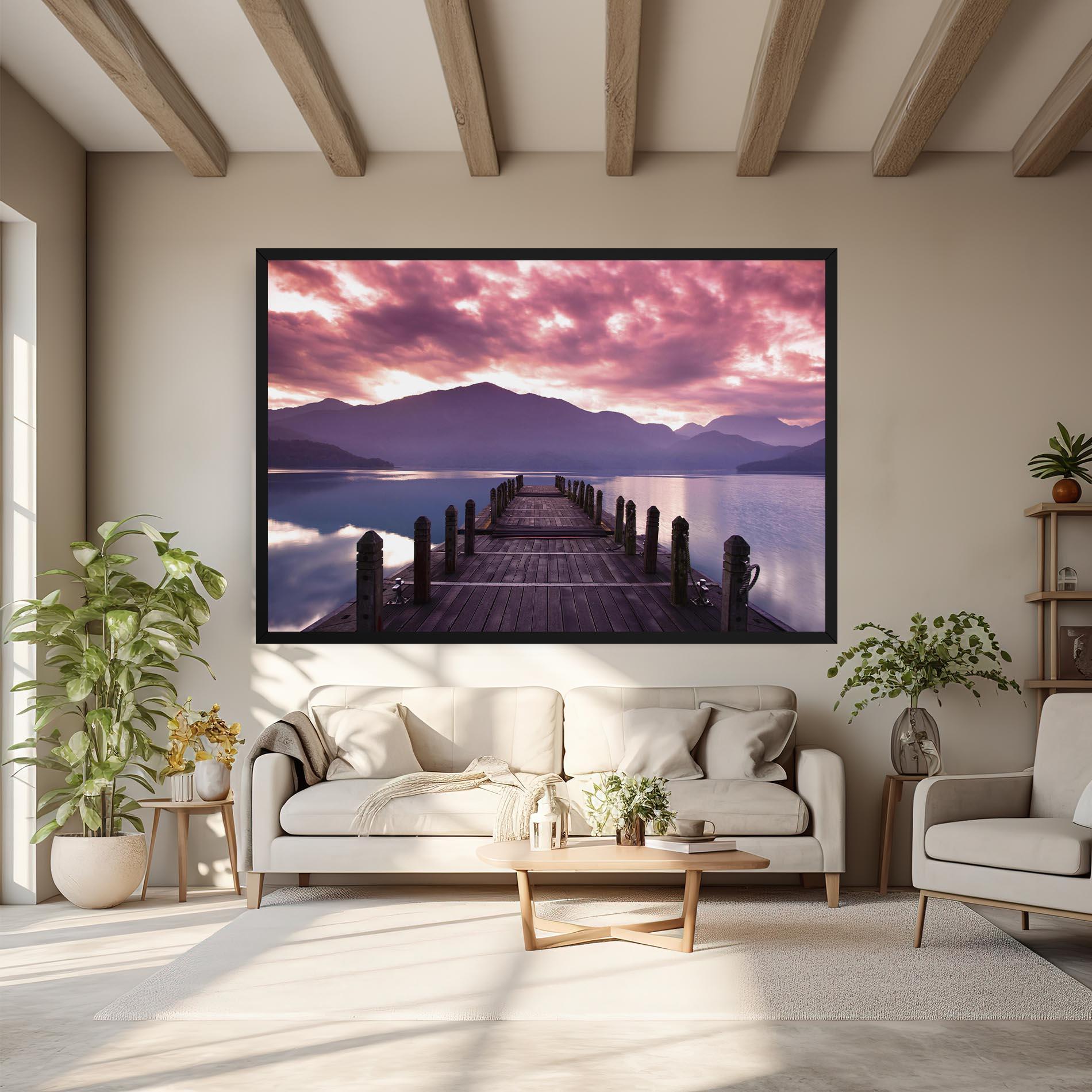 Leinwandbild Pink Sky Over The Lake mockup 6