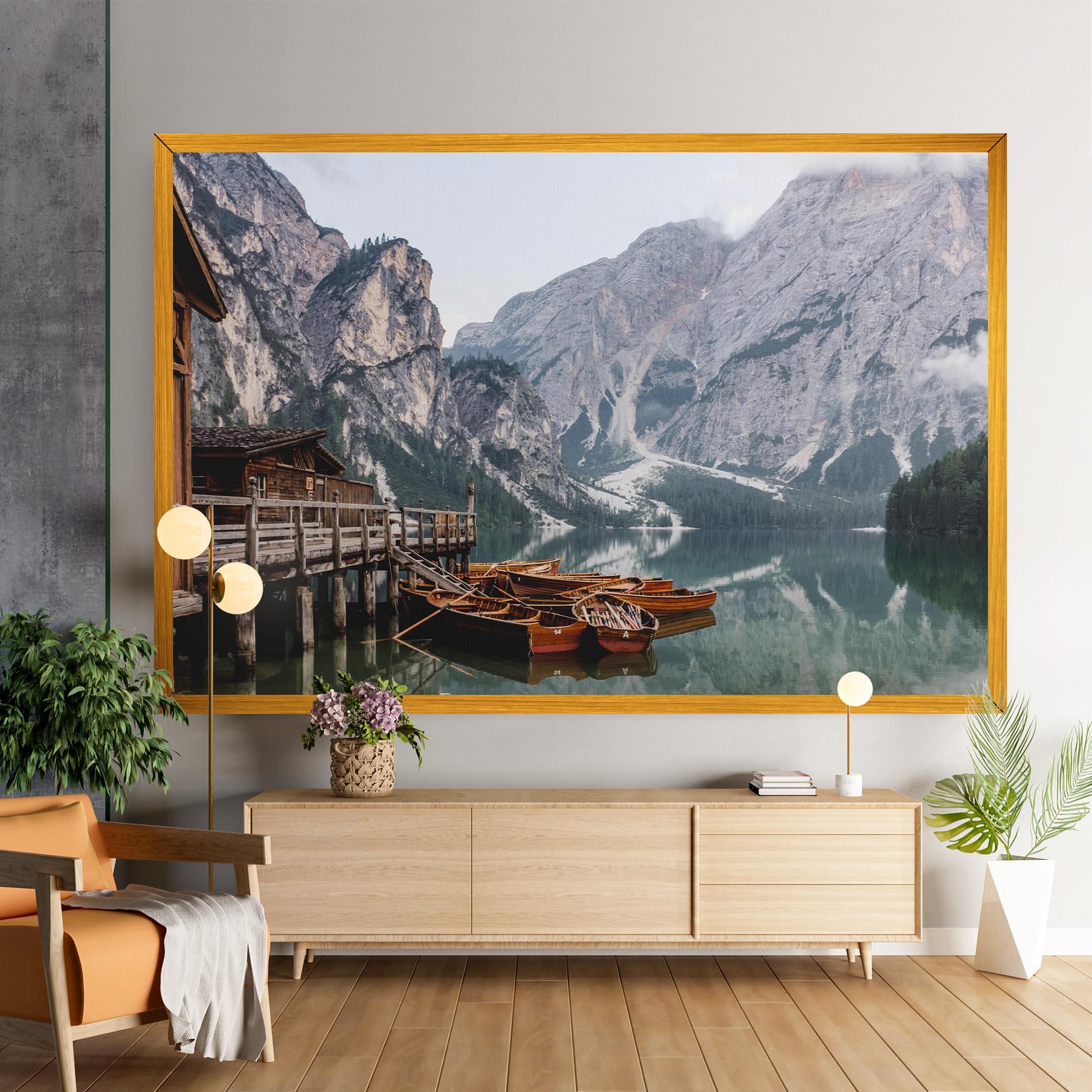 Leinwandbild Boat Lake Mountain mockup 9