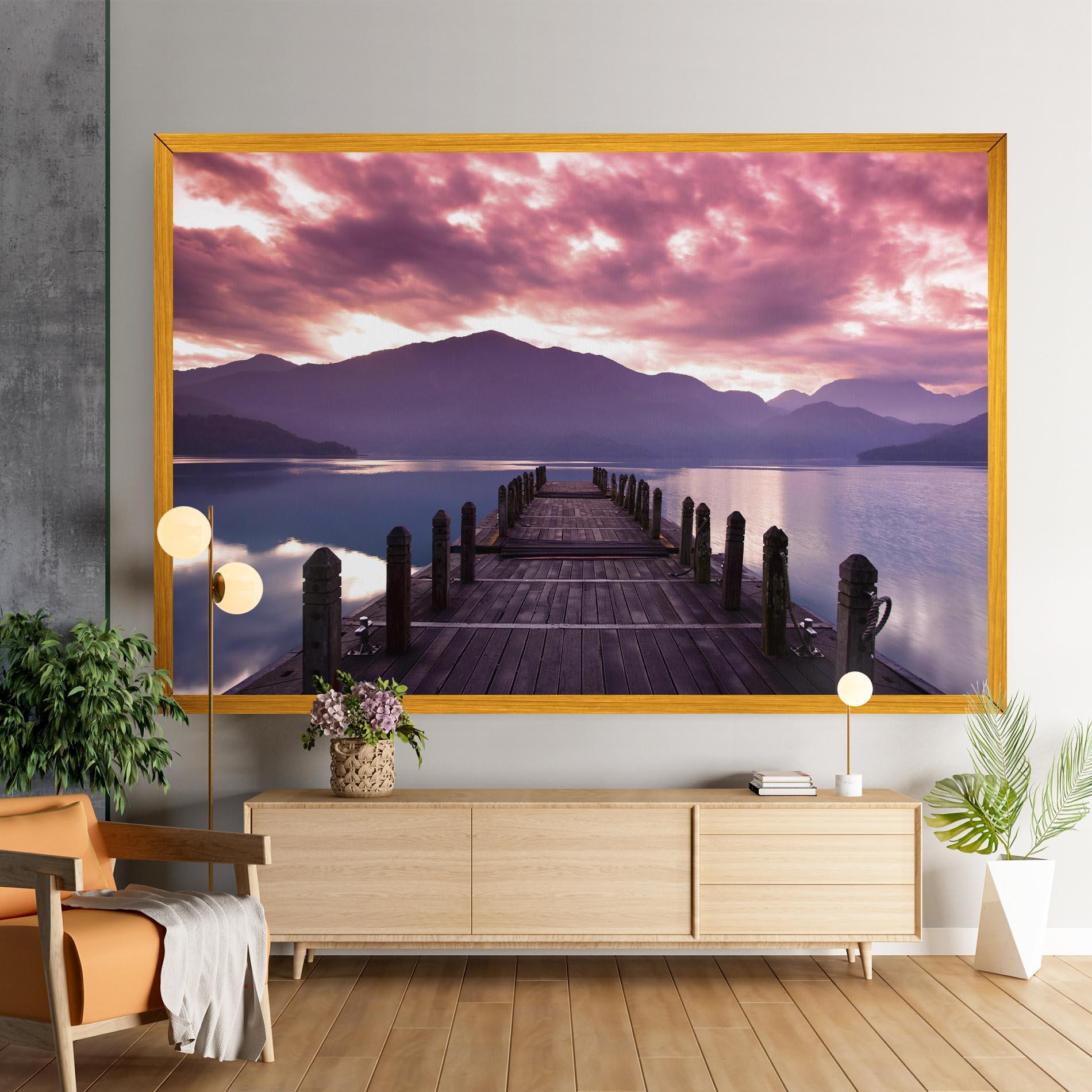 Leinwandbild Pink Sky Over The Lake mockup 9