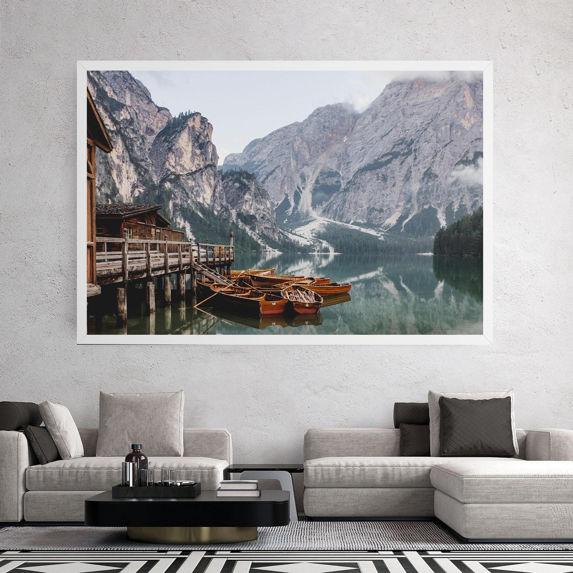 Leinwandbild Boat Lake Mountain mockup 2