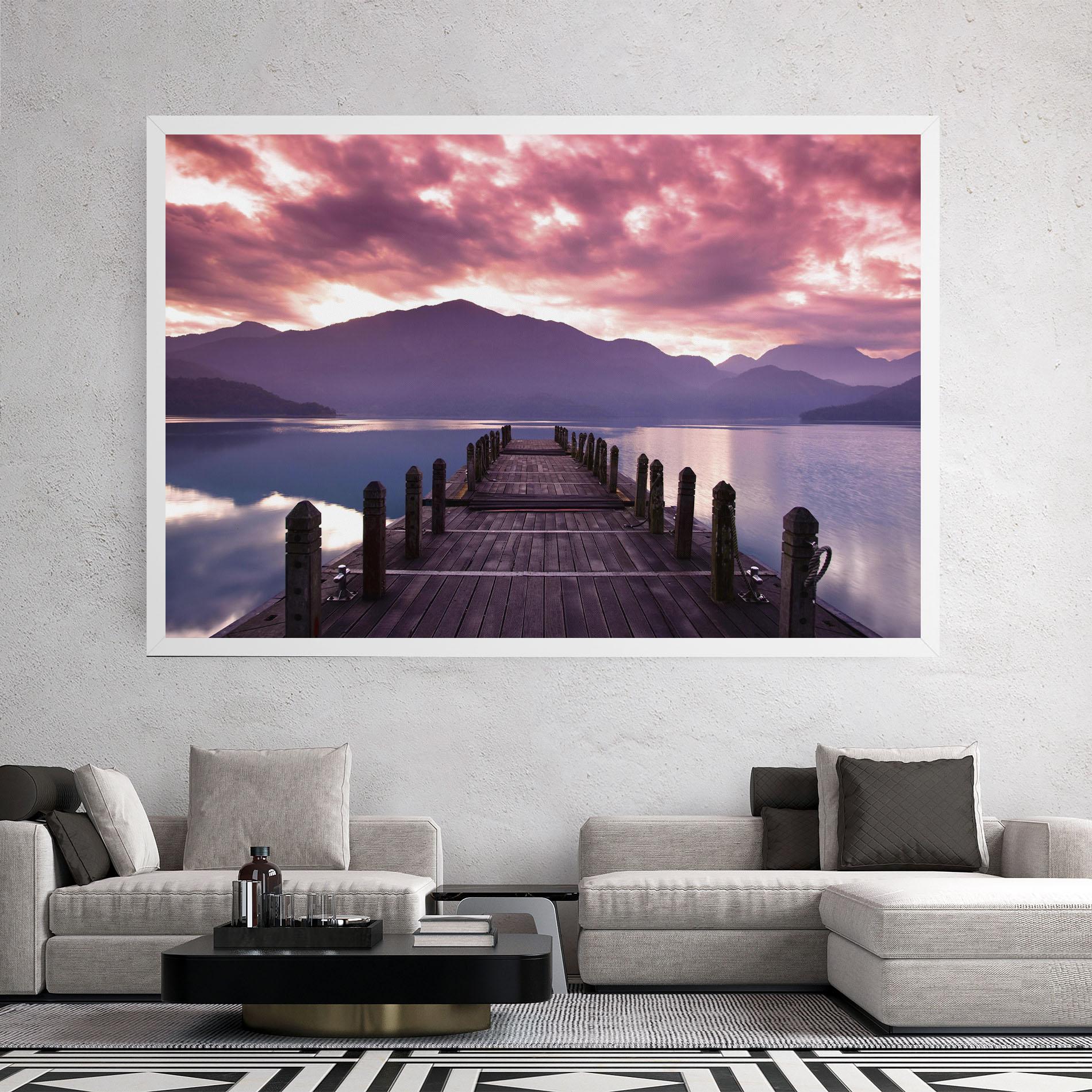 Leinwandbild Pink Sky Over The Lake mockup 2