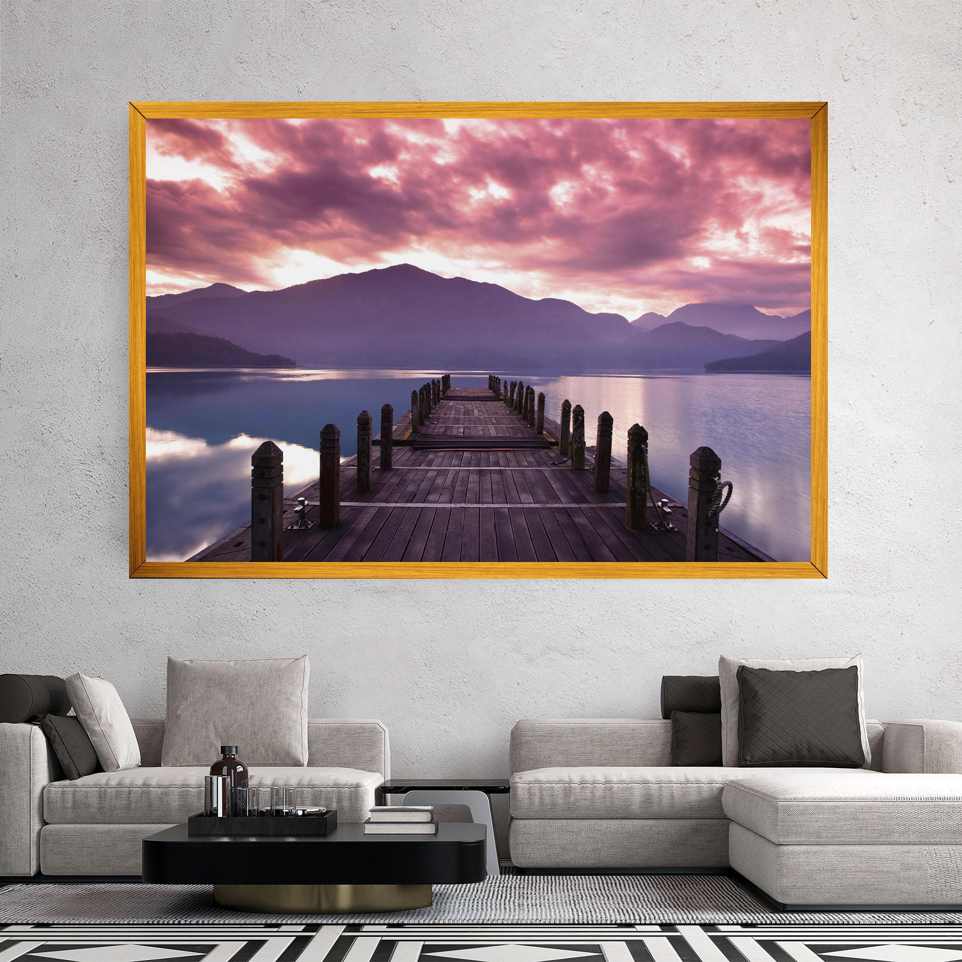 Leinwandbild Pink Sky Over The Lake mockup 2