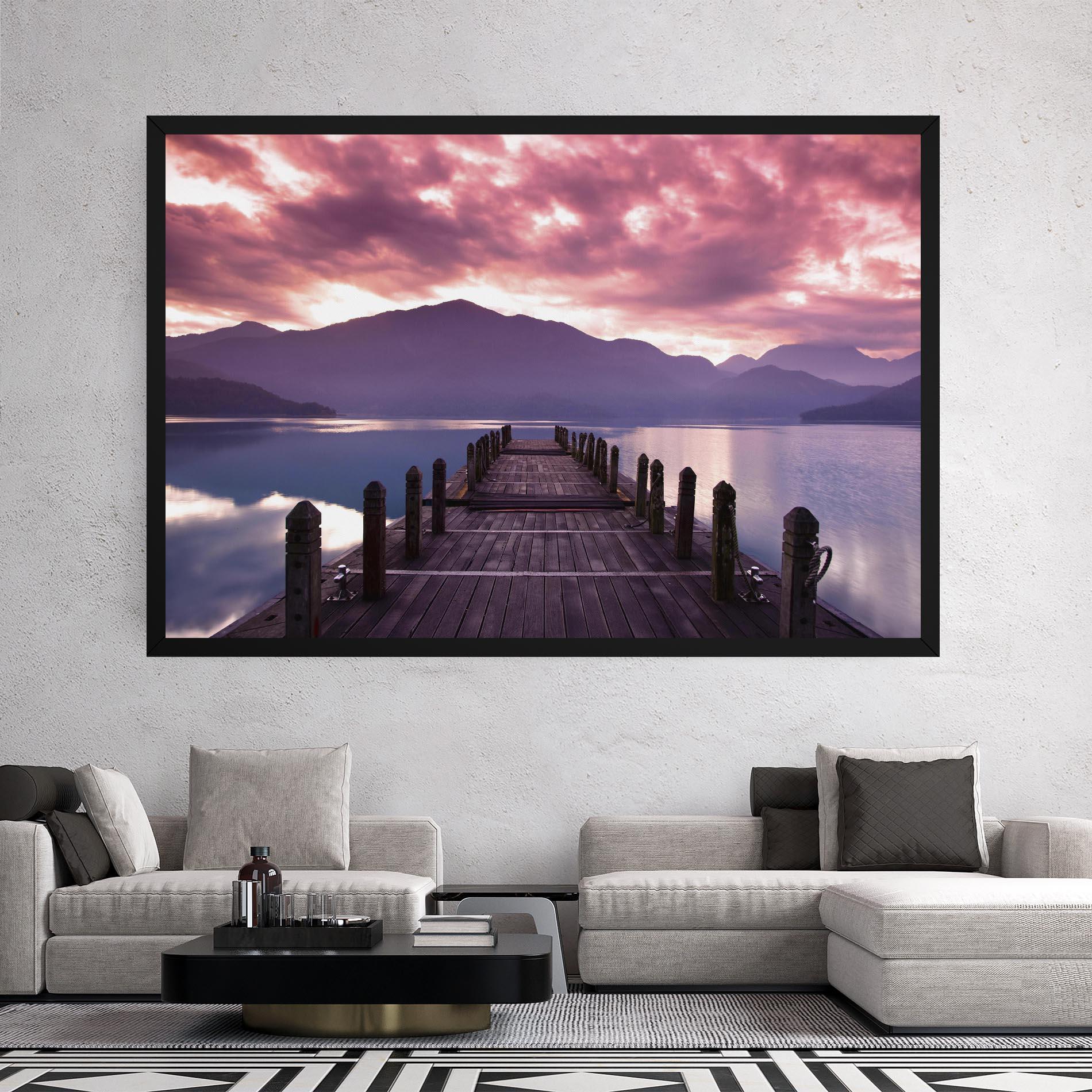 Leinwandbild Pink Sky Over The Lake mockup 2