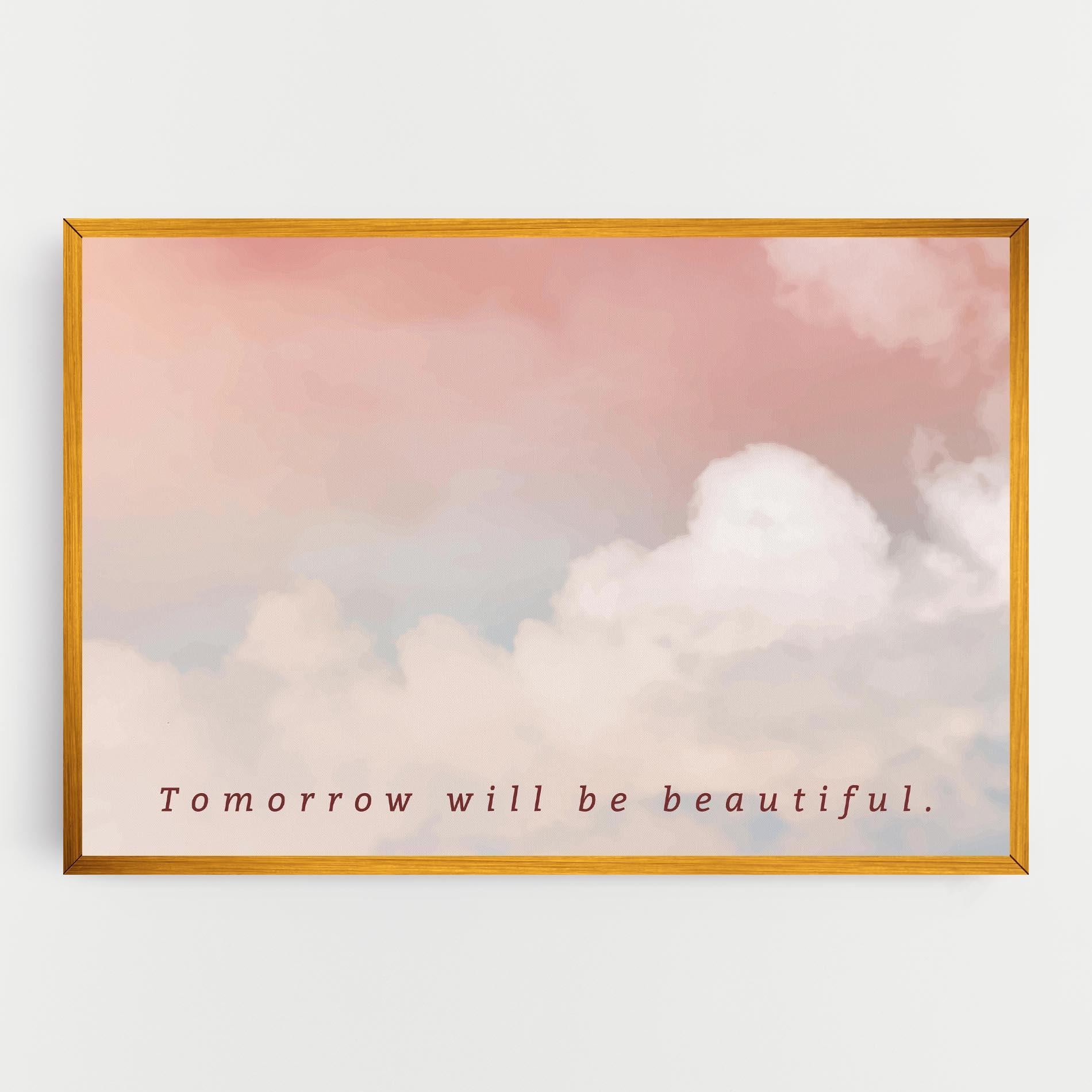 Leinwandbild Clouds Text Pink Blue mockup 0