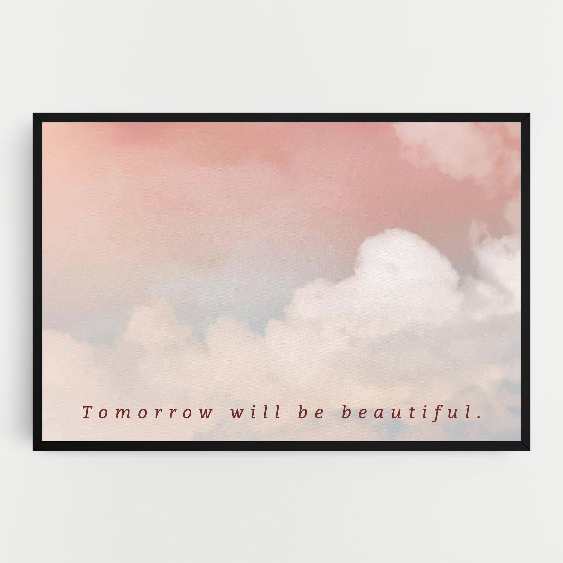 Leinwandbild Clouds Text Pink Blue mockup 0