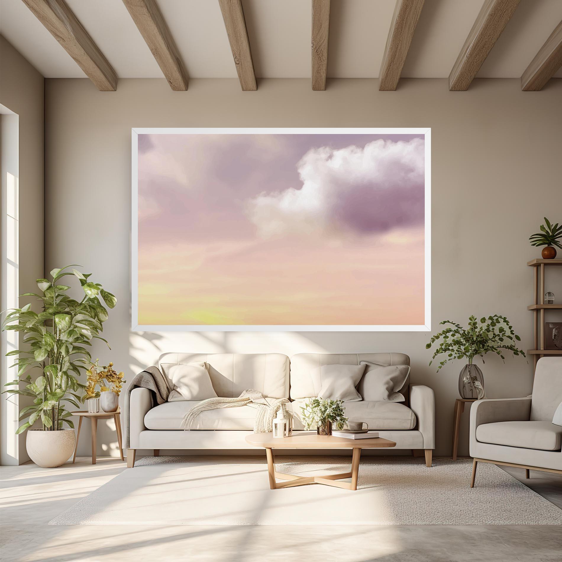 Leinwandbild Clouds Watercolor Cream mockup 6
