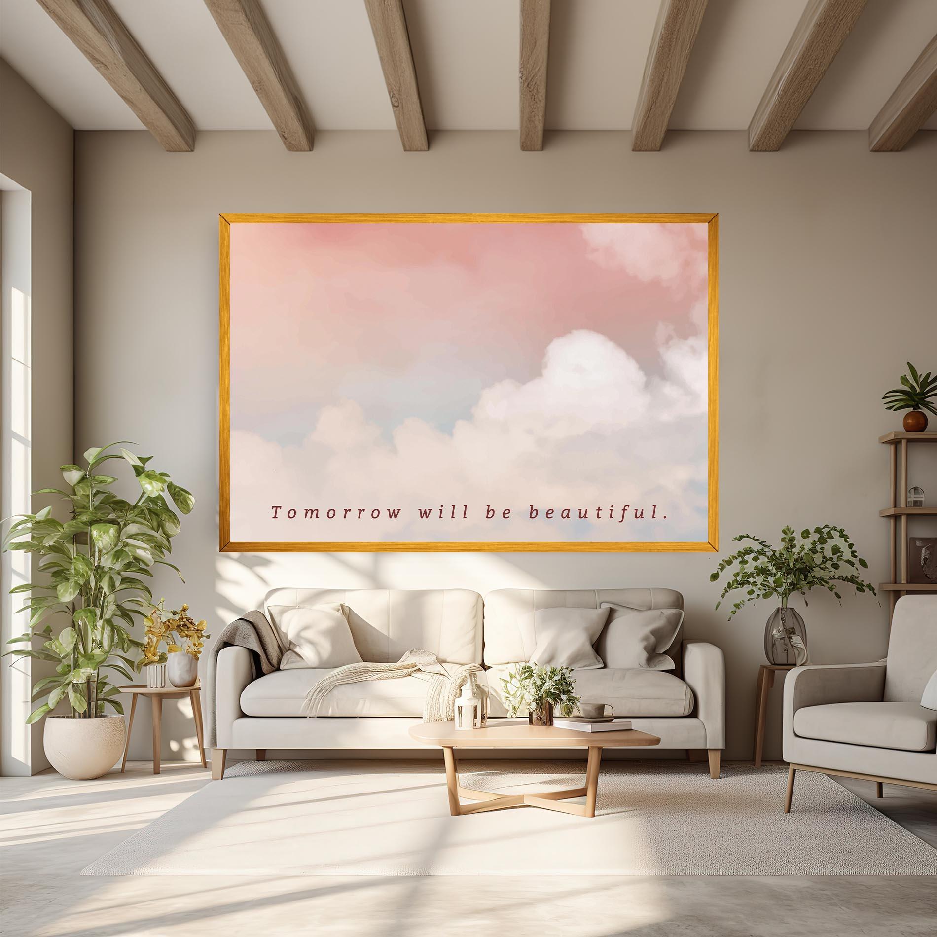 Leinwandbild Clouds Text Pink Blue mockup 6