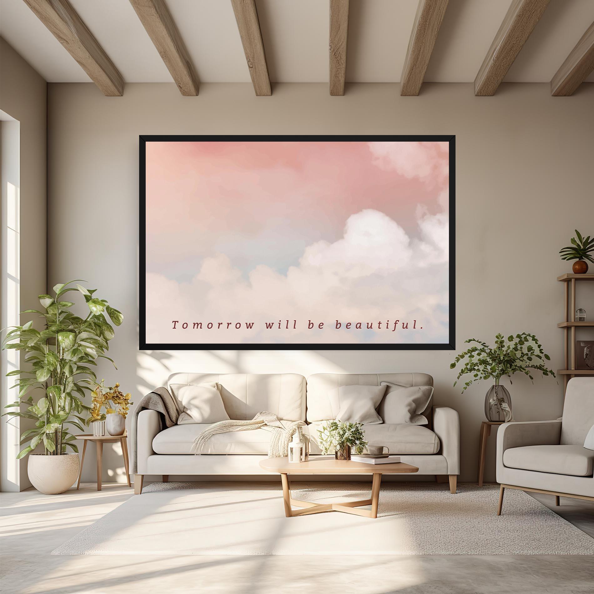 Leinwandbild Clouds Text Pink Blue mockup 6