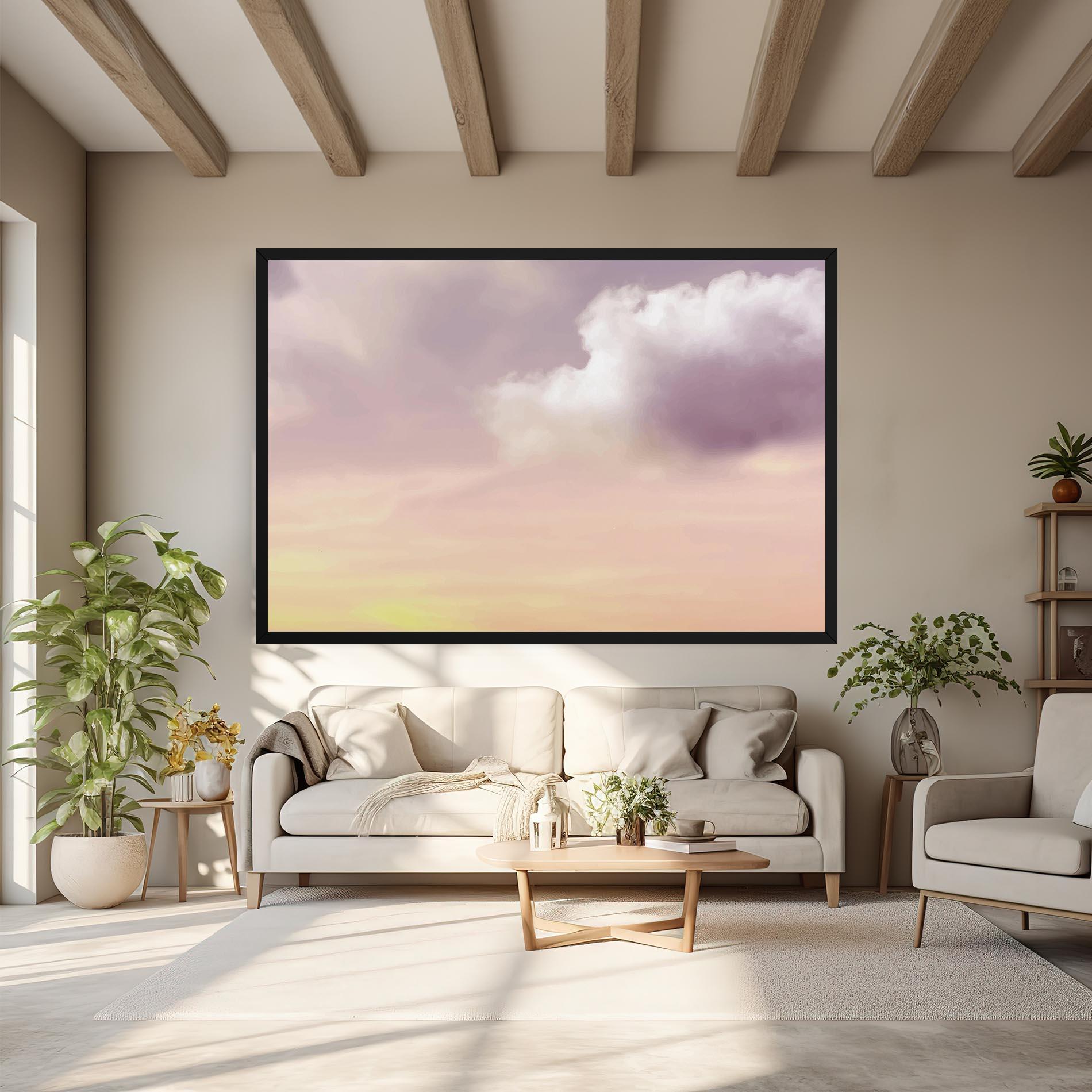 Leinwandbild Clouds Watercolor Cream mockup 6