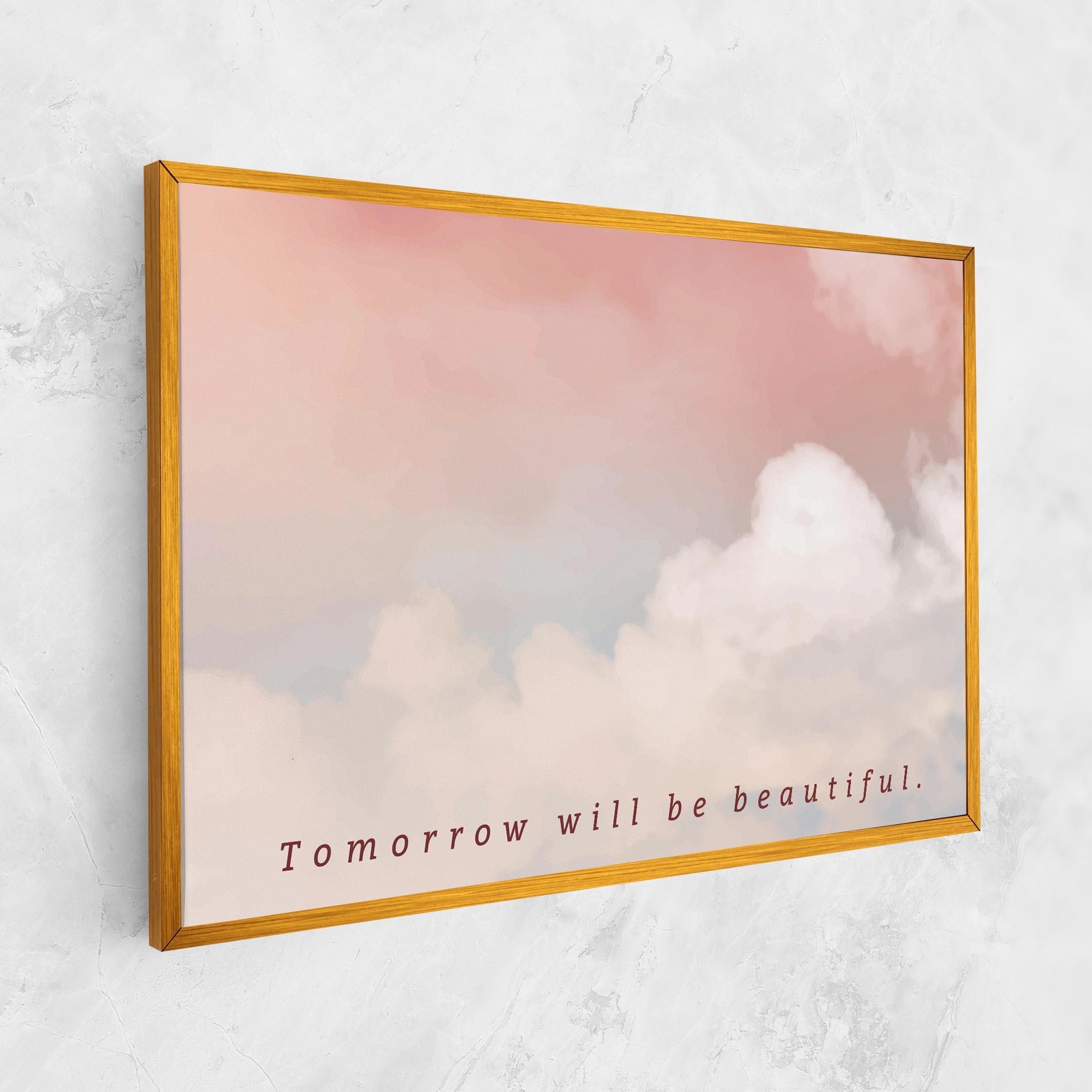 Leinwandbild Clouds Text Pink Blue mockup 1