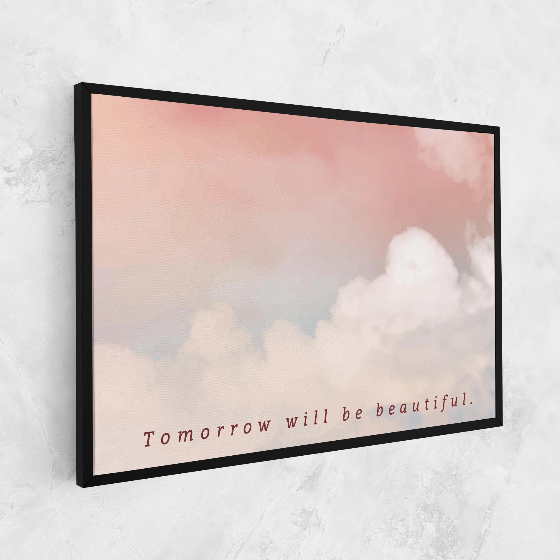 Leinwandbild Clouds Text Pink Blue mockup 1
