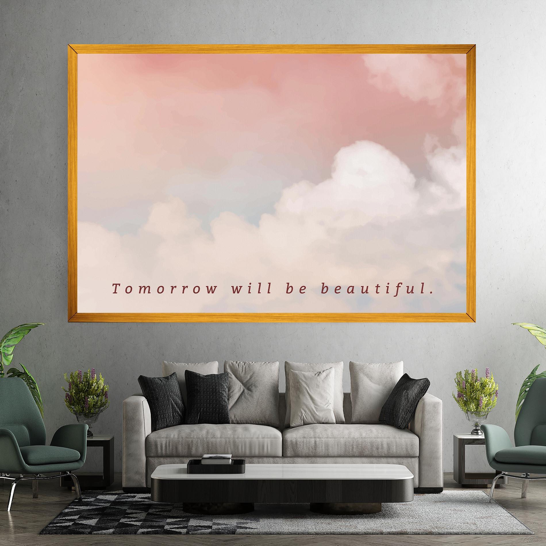 Leinwandbild Clouds Text Pink Blue mockup 7