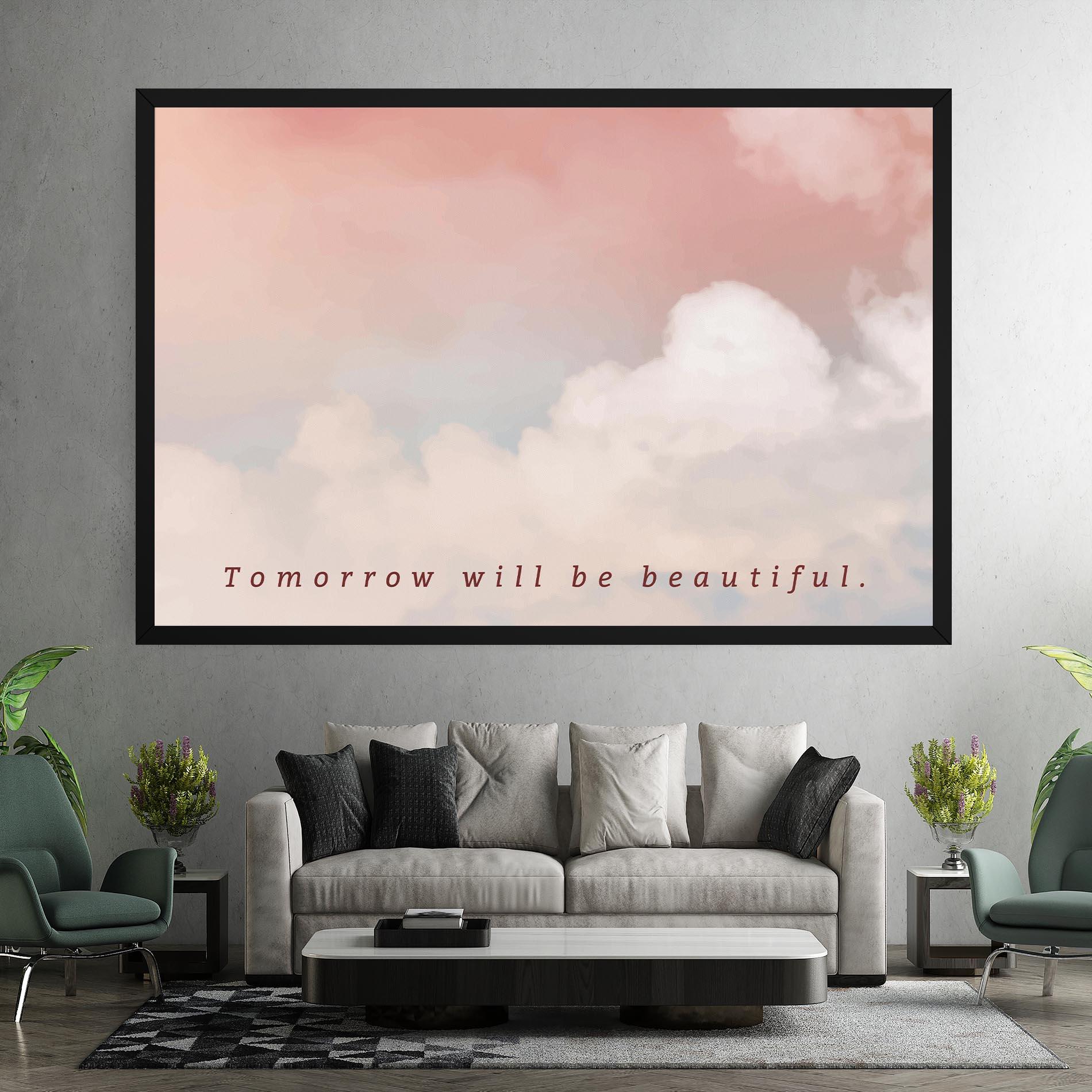 Leinwandbild Clouds Text Pink Blue mockup 7