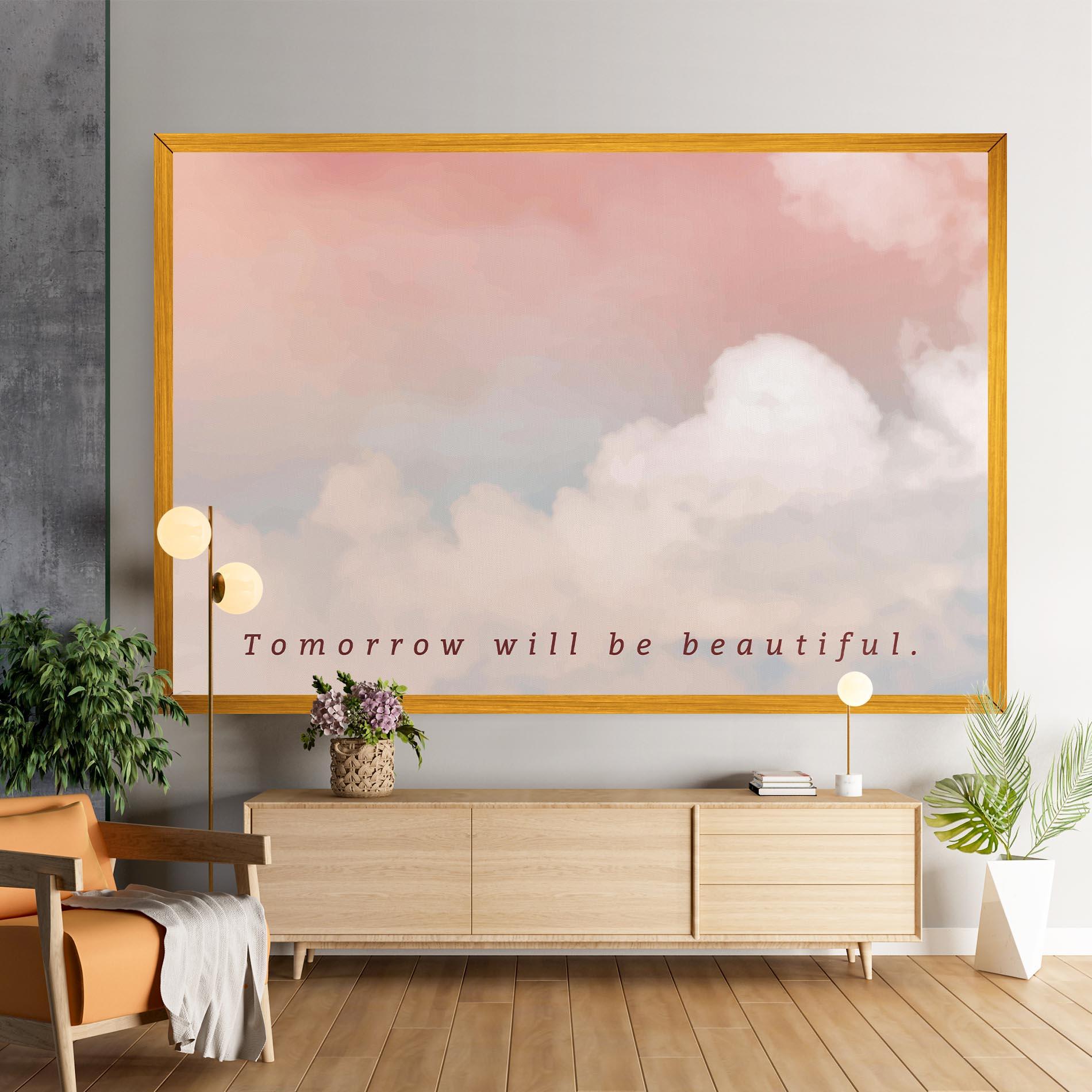 Leinwandbild Clouds Text Pink Blue mockup 9