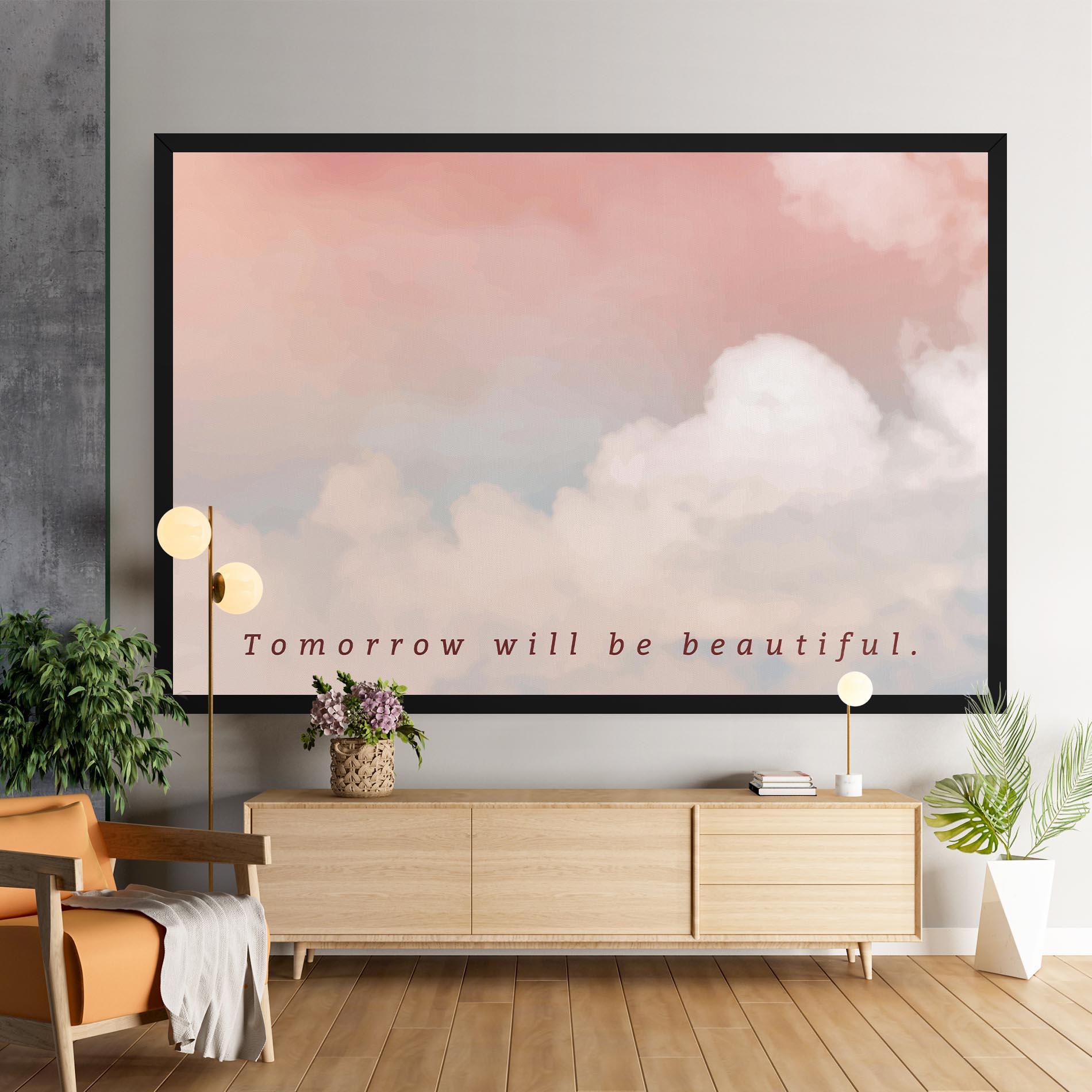 Leinwandbild Clouds Text Pink Blue mockup 9