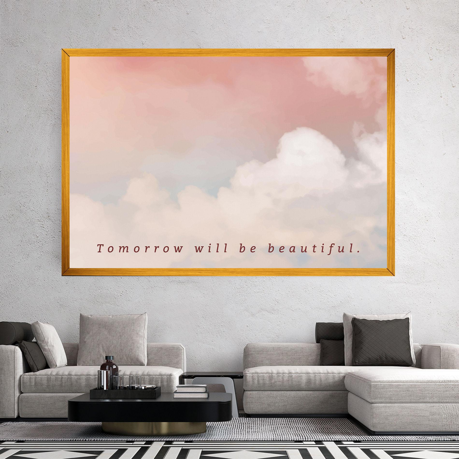 Leinwandbild Clouds Text Pink Blue mockup 2