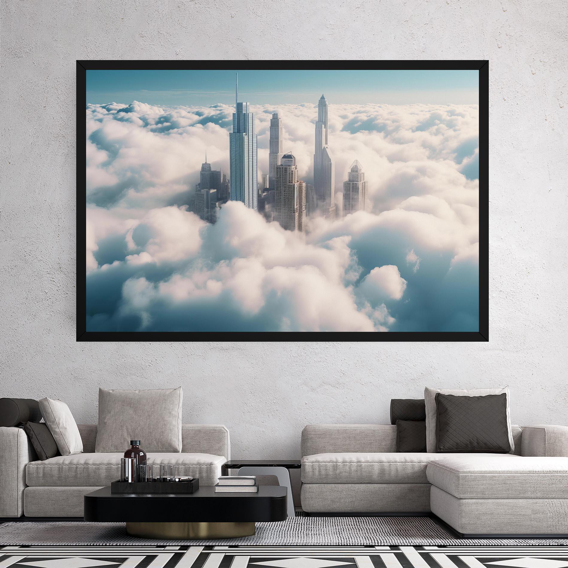 Leinwandbild City Above Clouds mockup 2