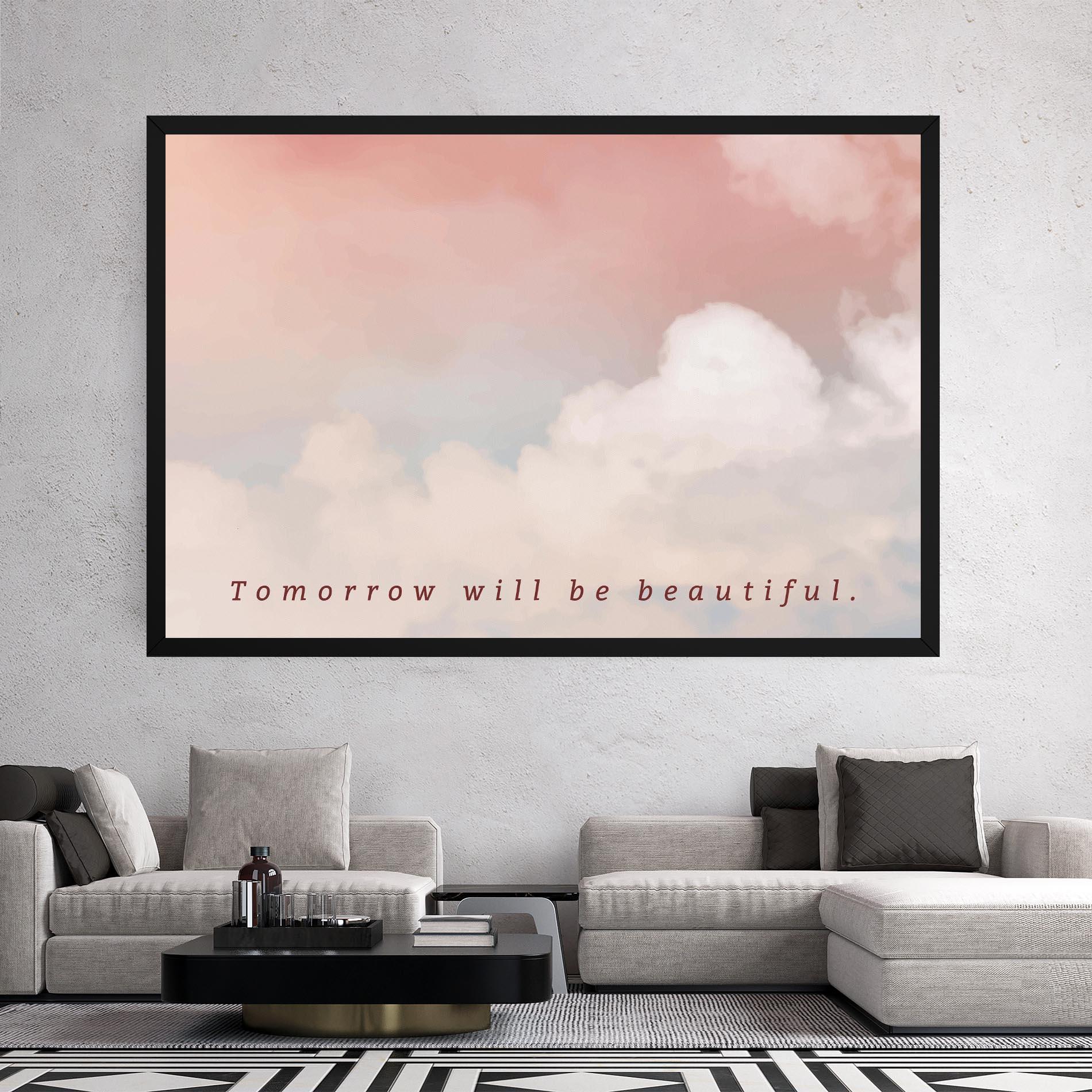 Leinwandbild Clouds Text Pink Blue mockup 2