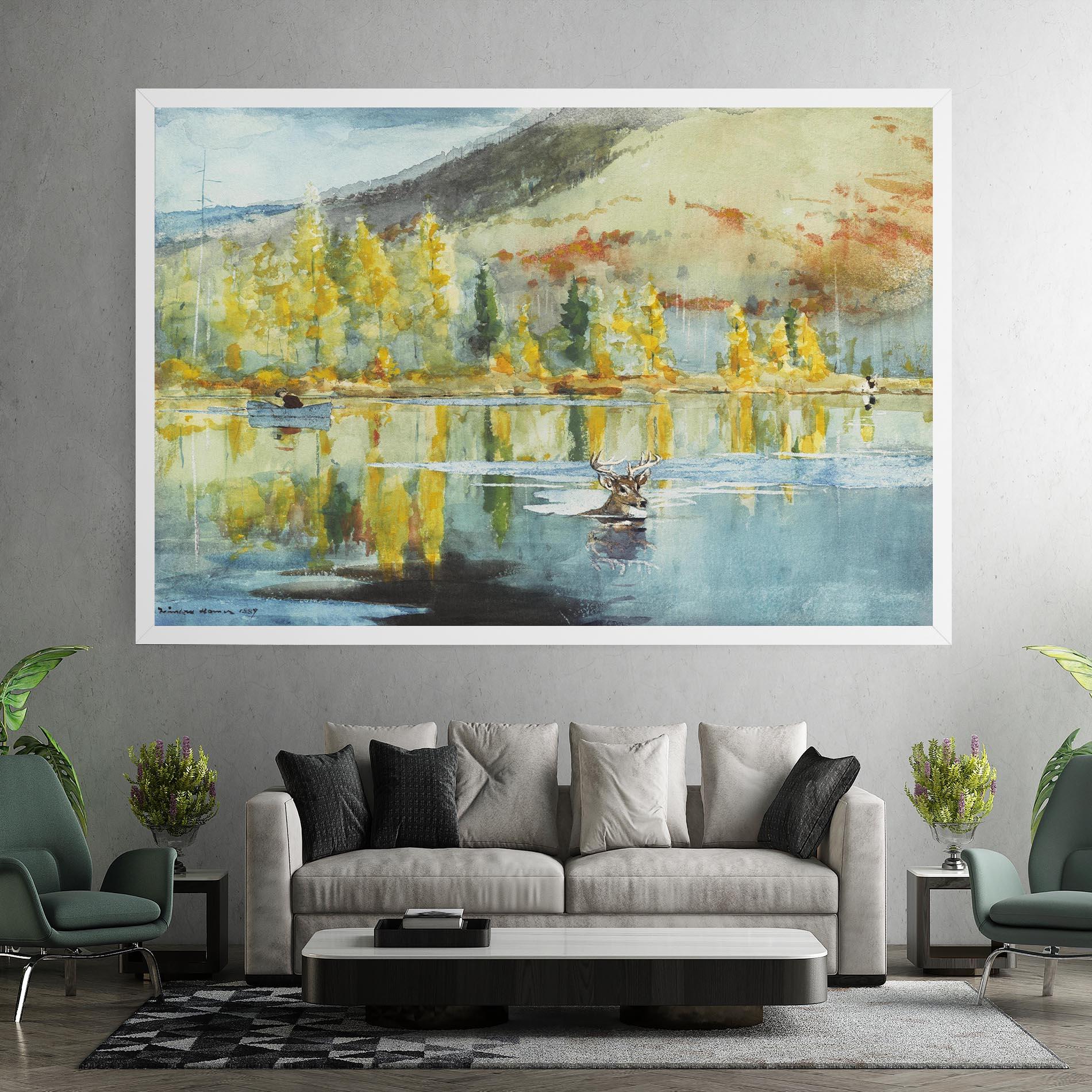 Leinwandbild Trees Painting Lake mockup 7