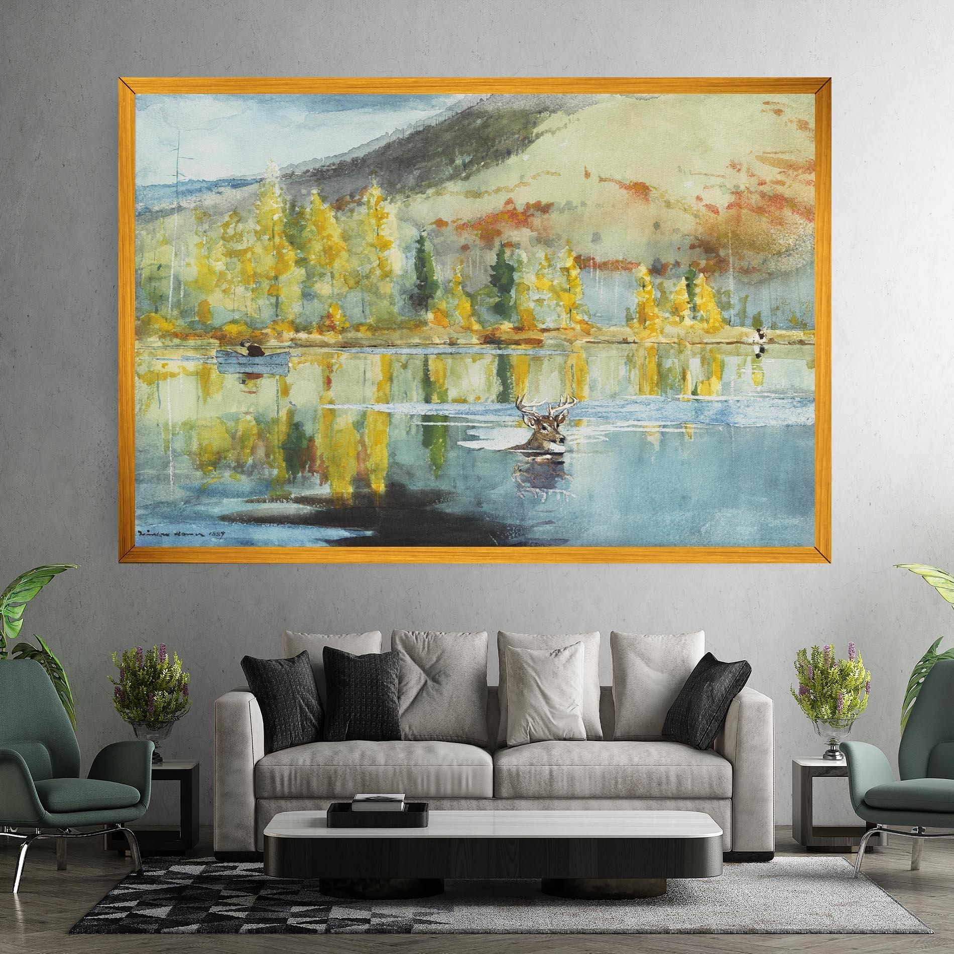 Leinwandbild Trees Painting Lake mockup 7