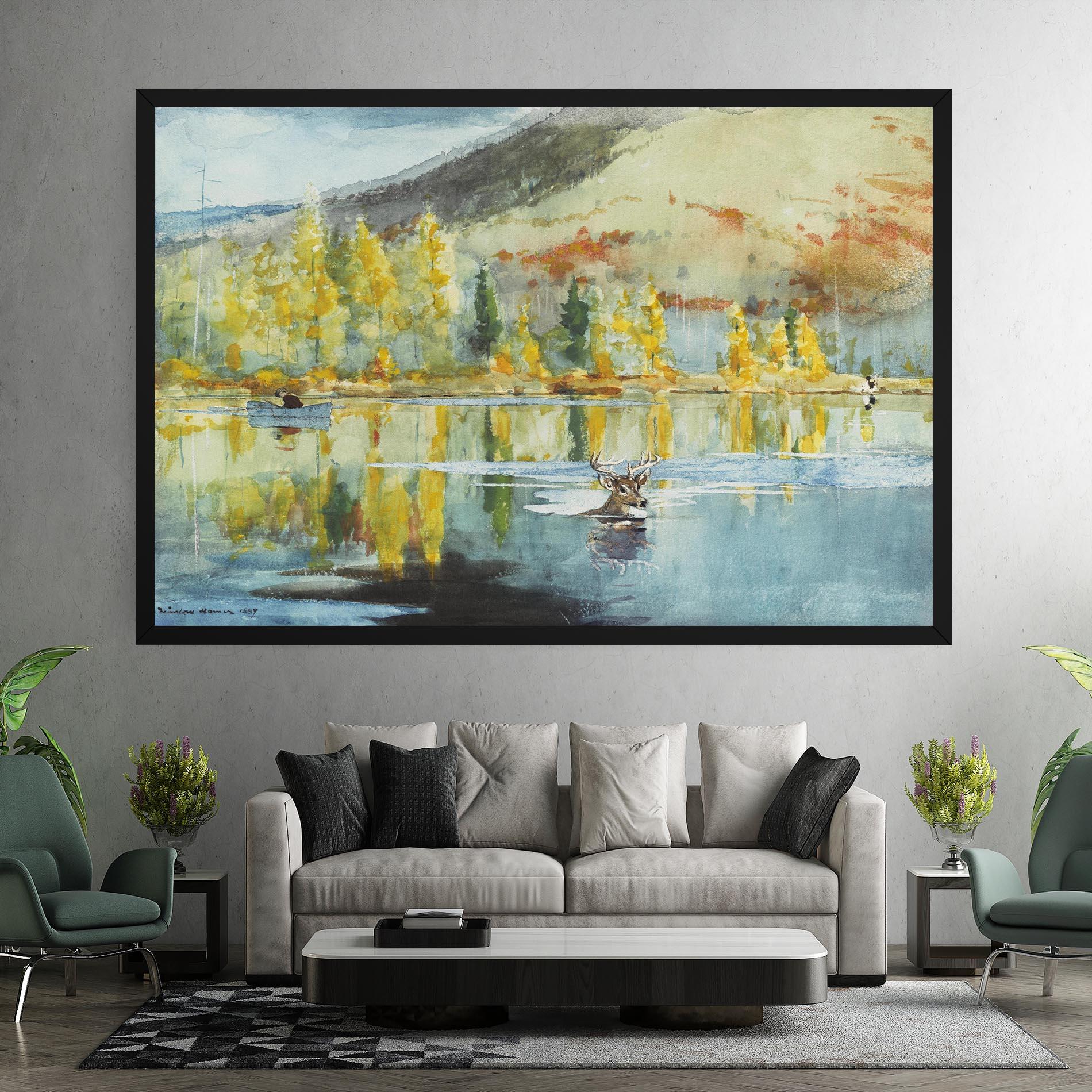 Leinwandbild Trees Painting Lake mockup 7