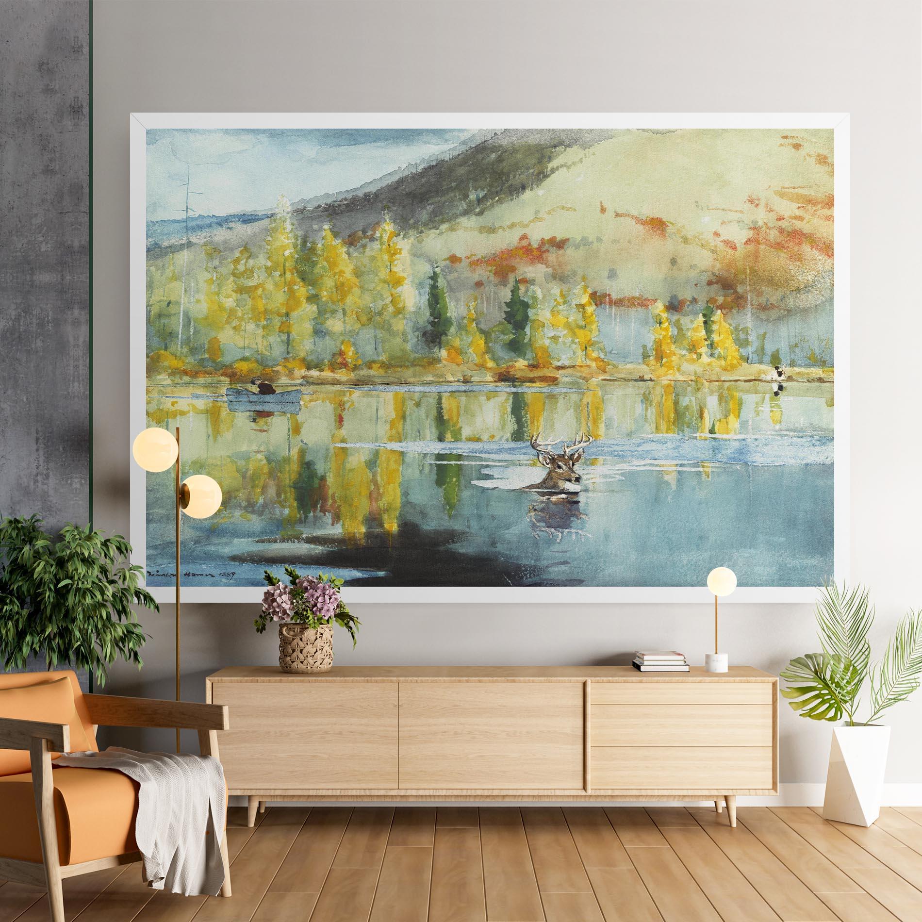 Leinwandbild Trees Painting Lake mockup 9