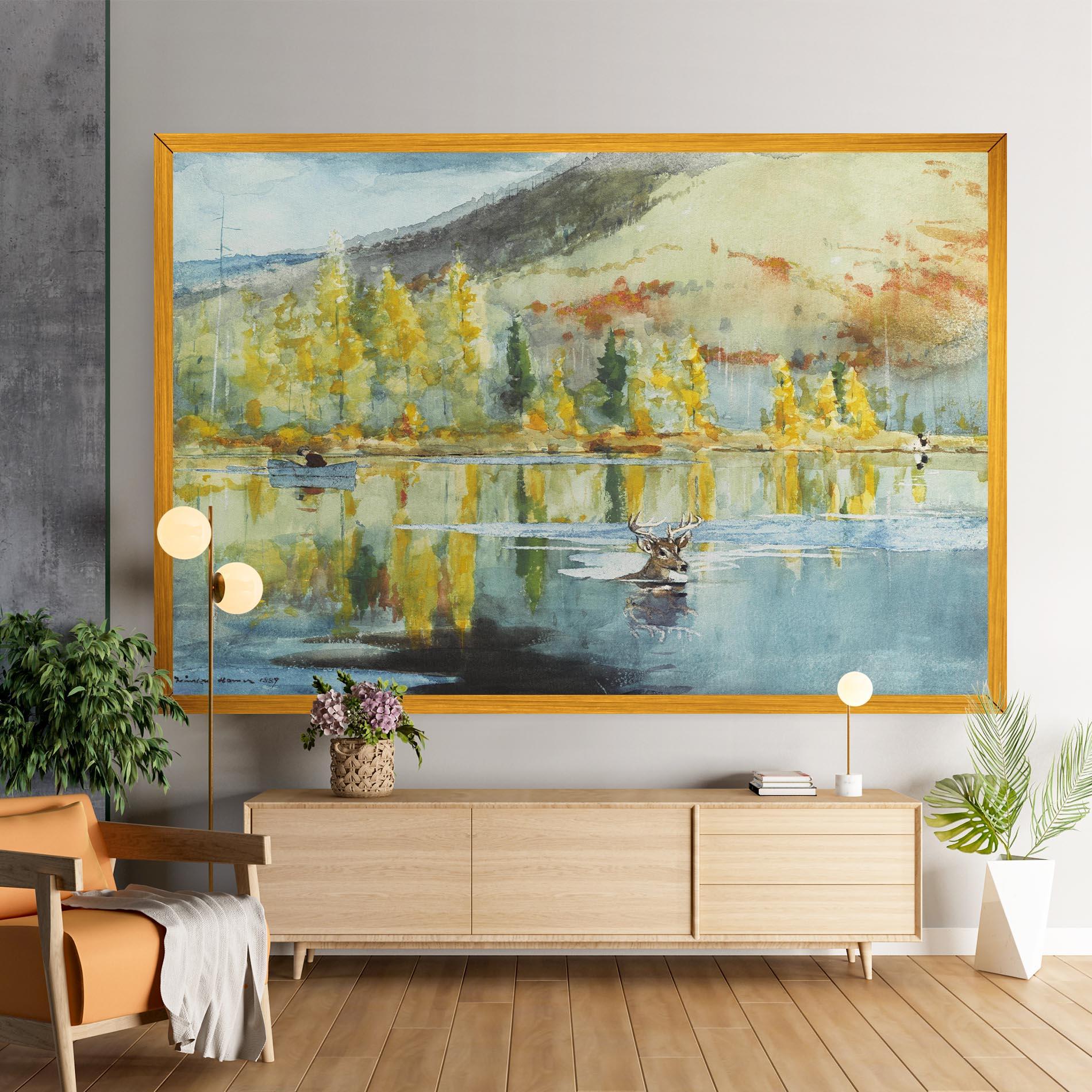 Leinwandbild Trees Painting Lake mockup 9