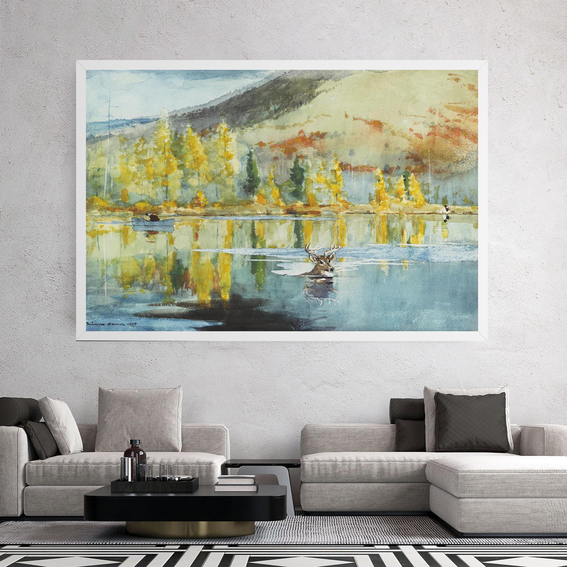 Leinwandbild Trees Painting Lake mockup 2