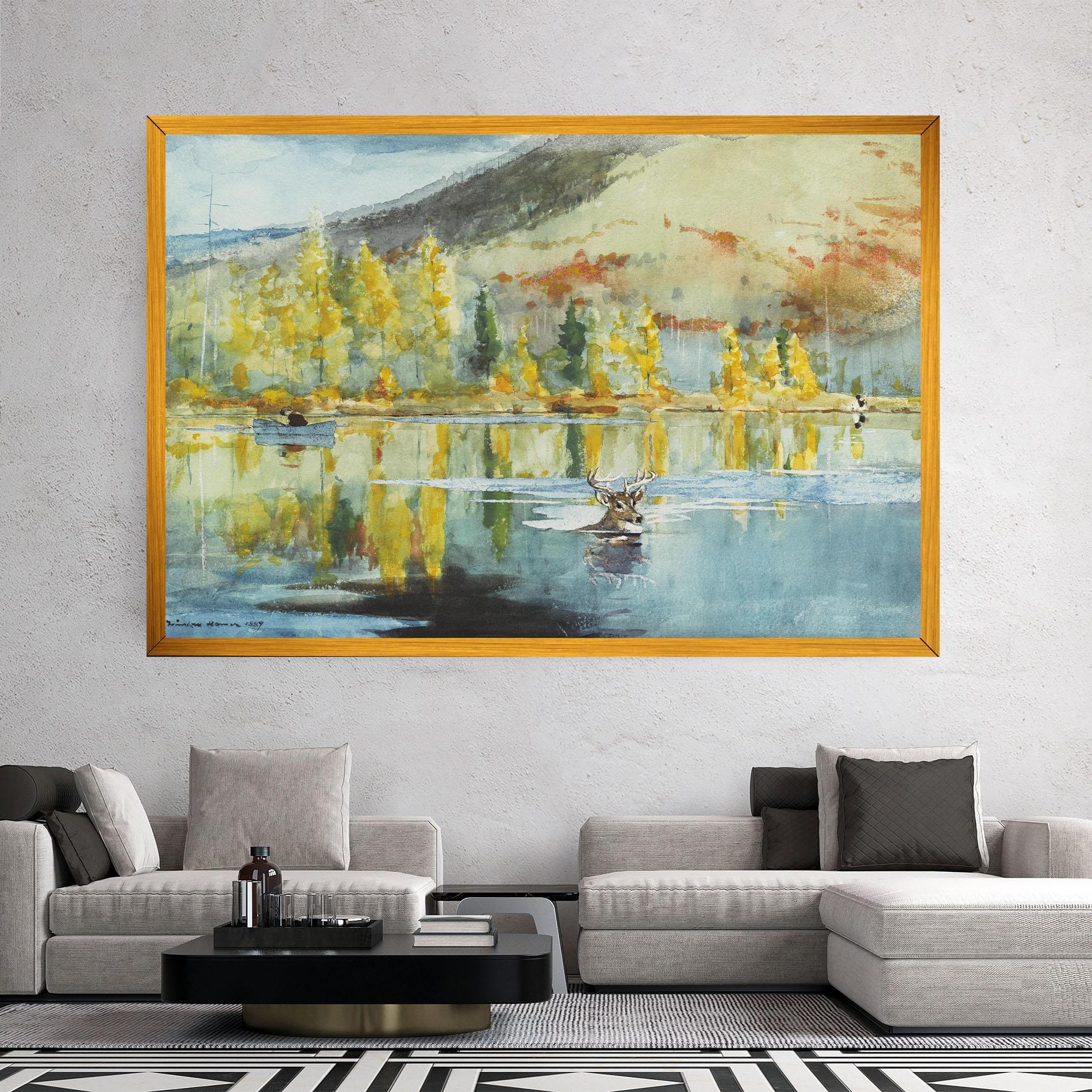 Leinwandbild Trees Painting Lake mockup 2