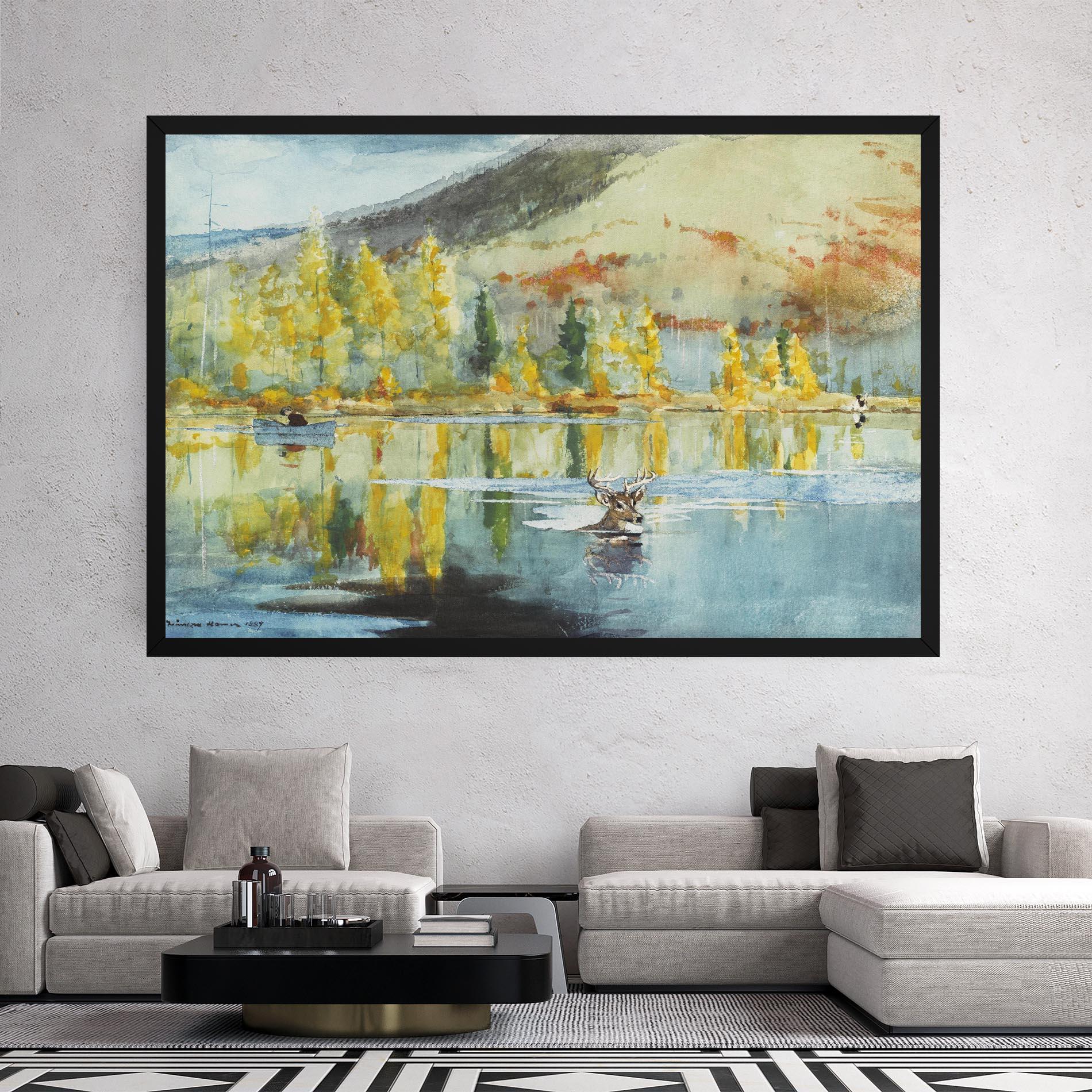 Leinwandbild Trees Painting Lake mockup 2