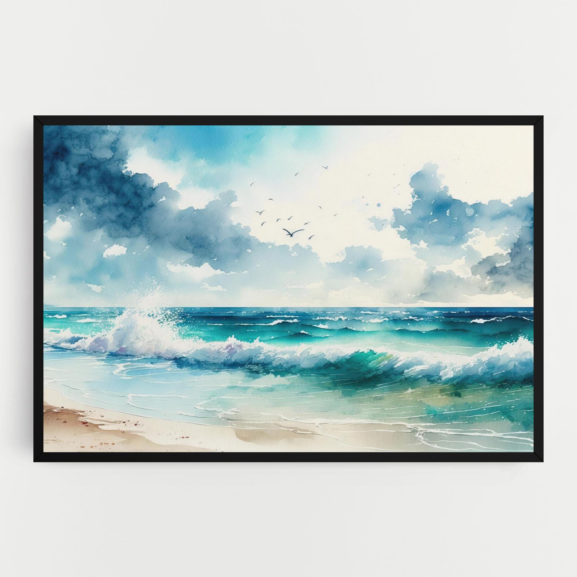 Leinwandbild Watercolor Sea Beach mockup 0