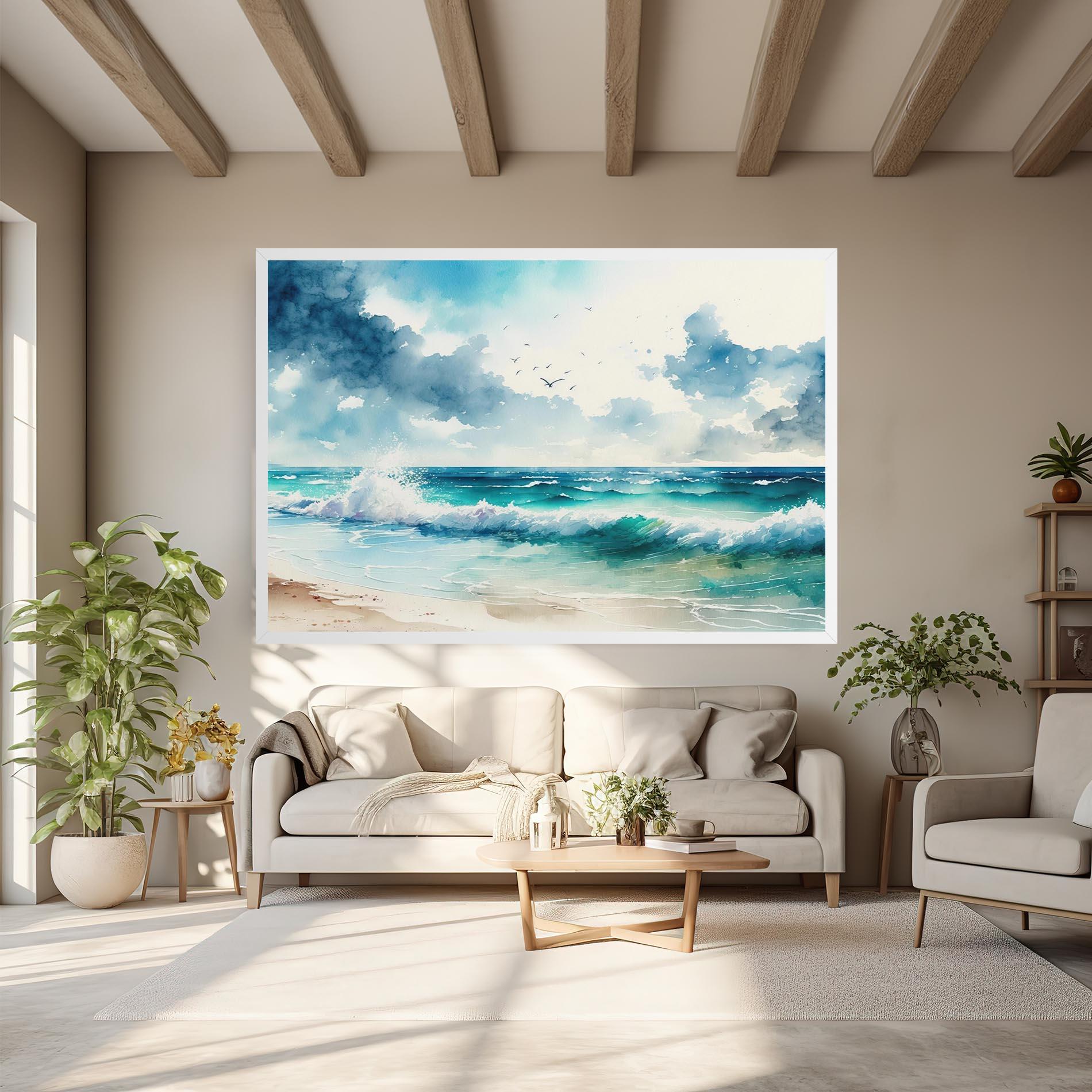 Leinwandbild Watercolor Sea Beach mockup 6