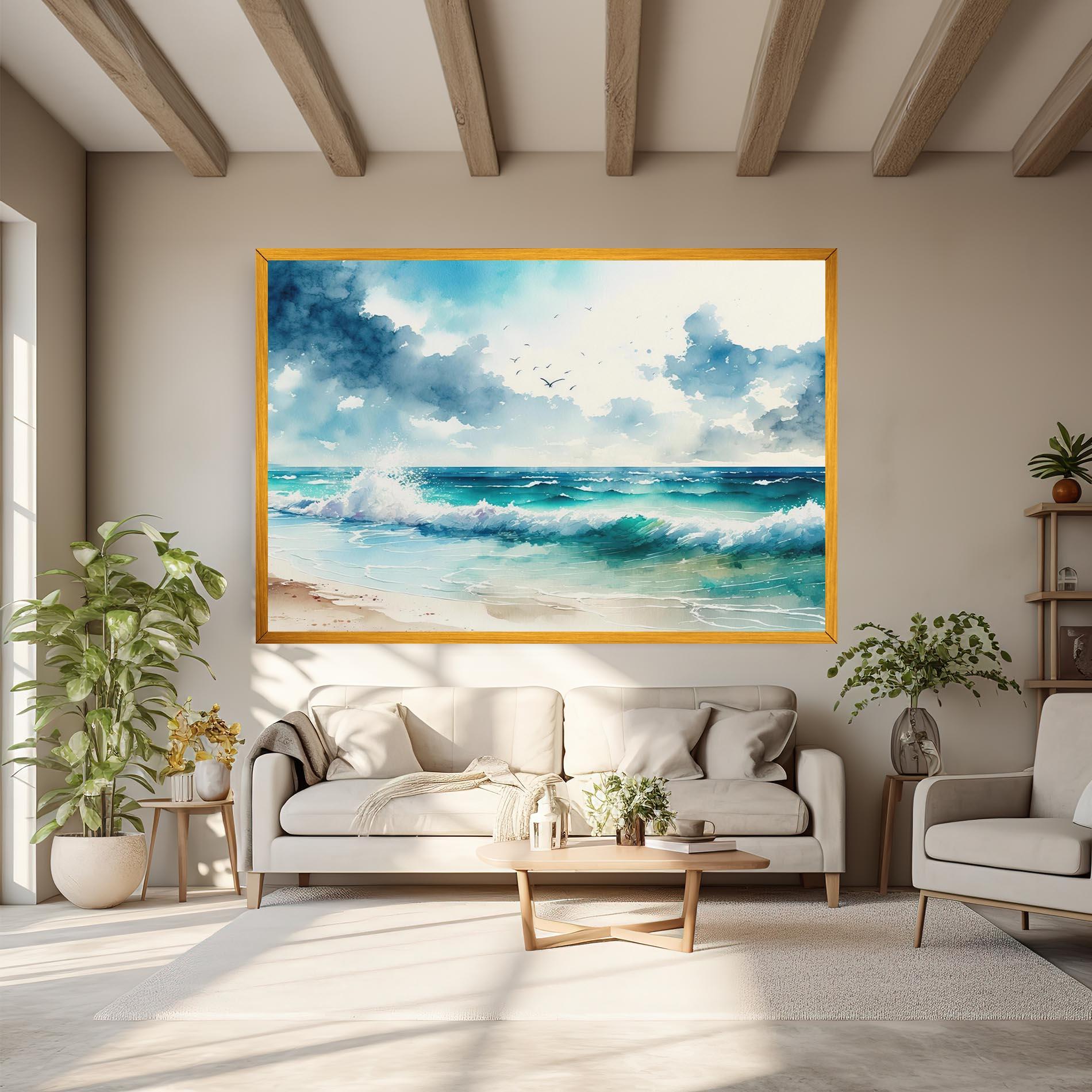 Leinwandbild Watercolor Sea Beach mockup 6