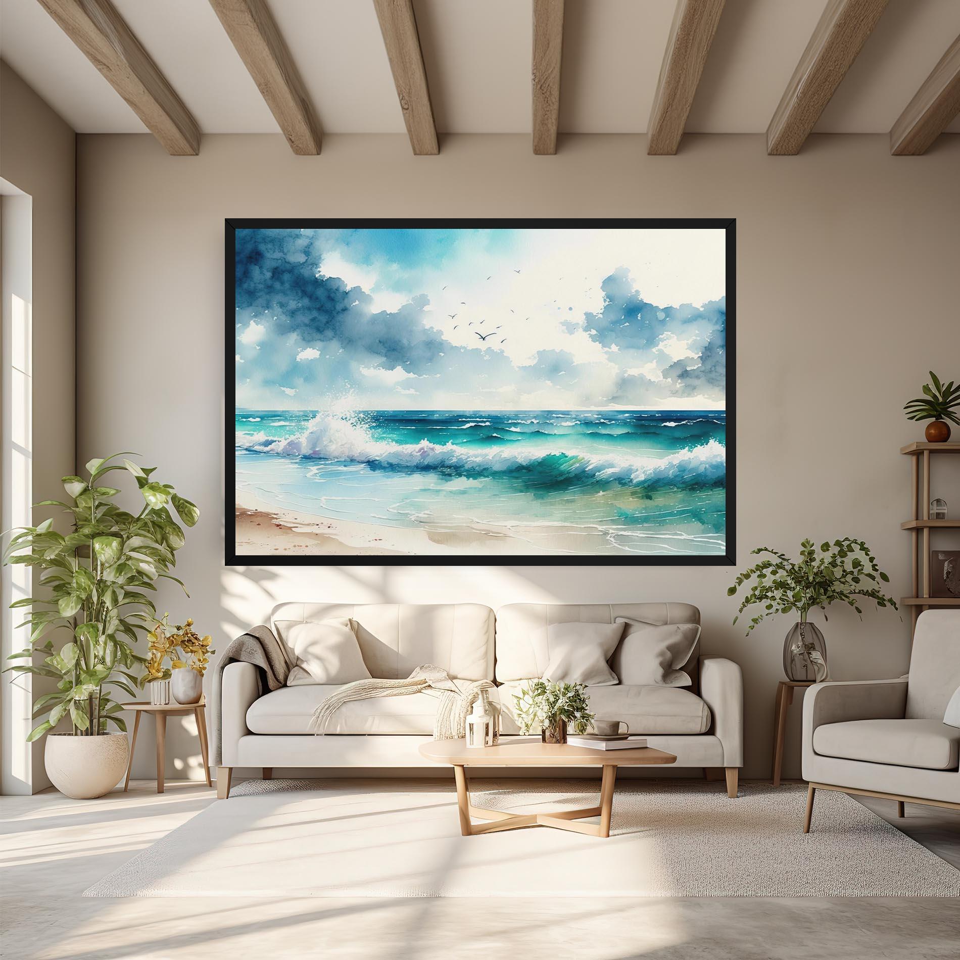 Leinwandbild Watercolor Sea Beach mockup 6