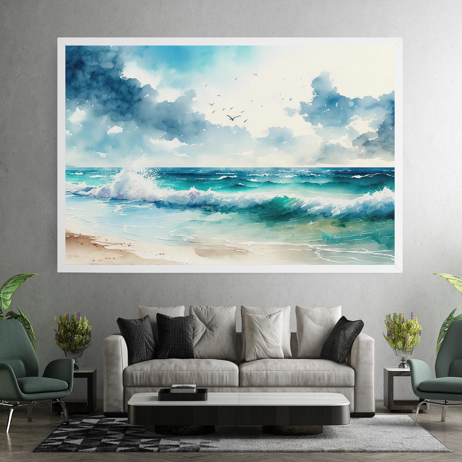 Leinwandbild Watercolor Sea Beach mockup 7