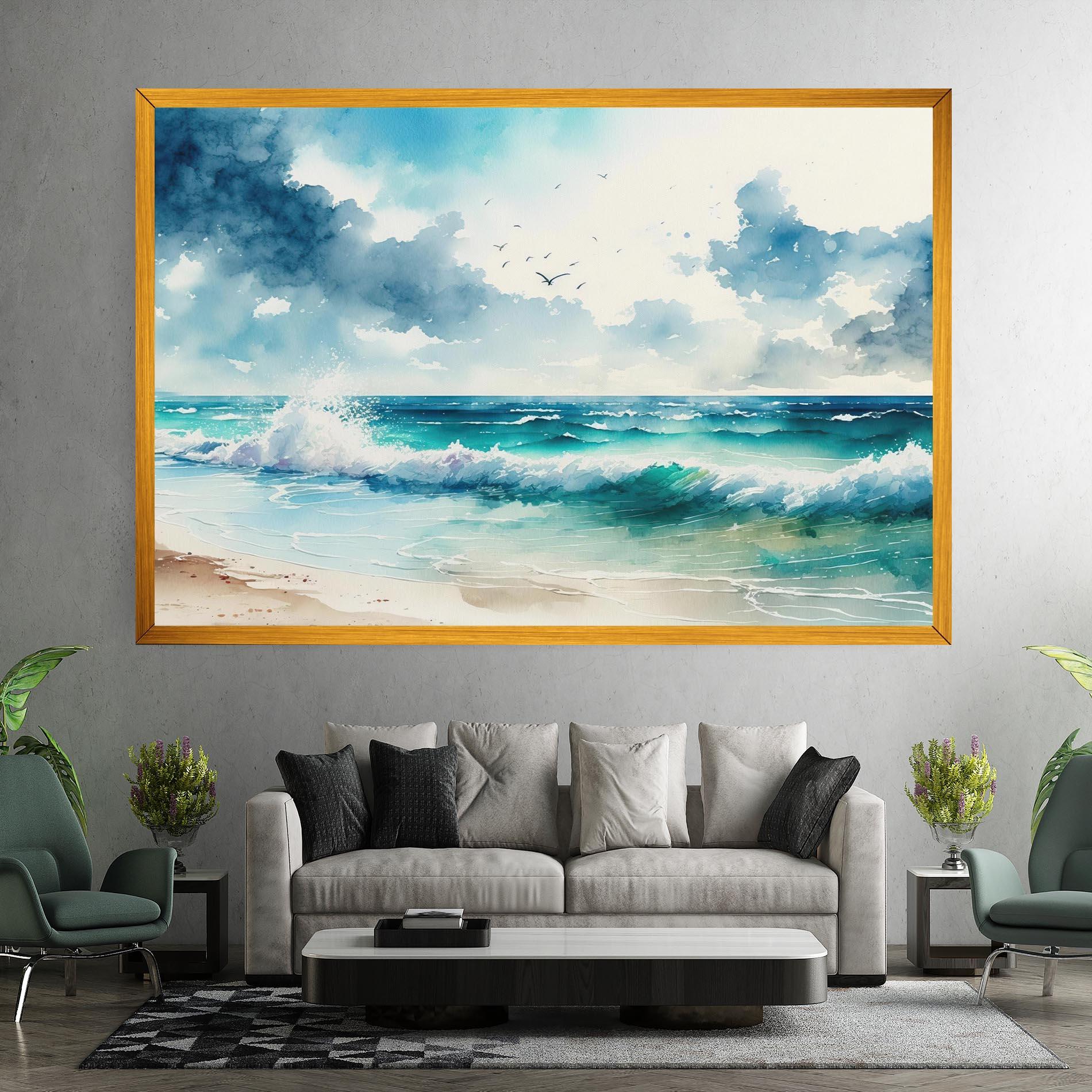 Leinwandbild Watercolor Sea Beach mockup 7