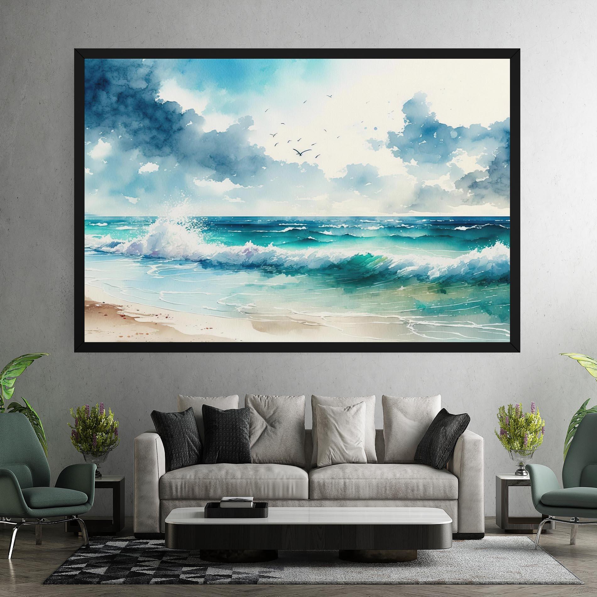 Leinwandbild Watercolor Sea Beach mockup 7
