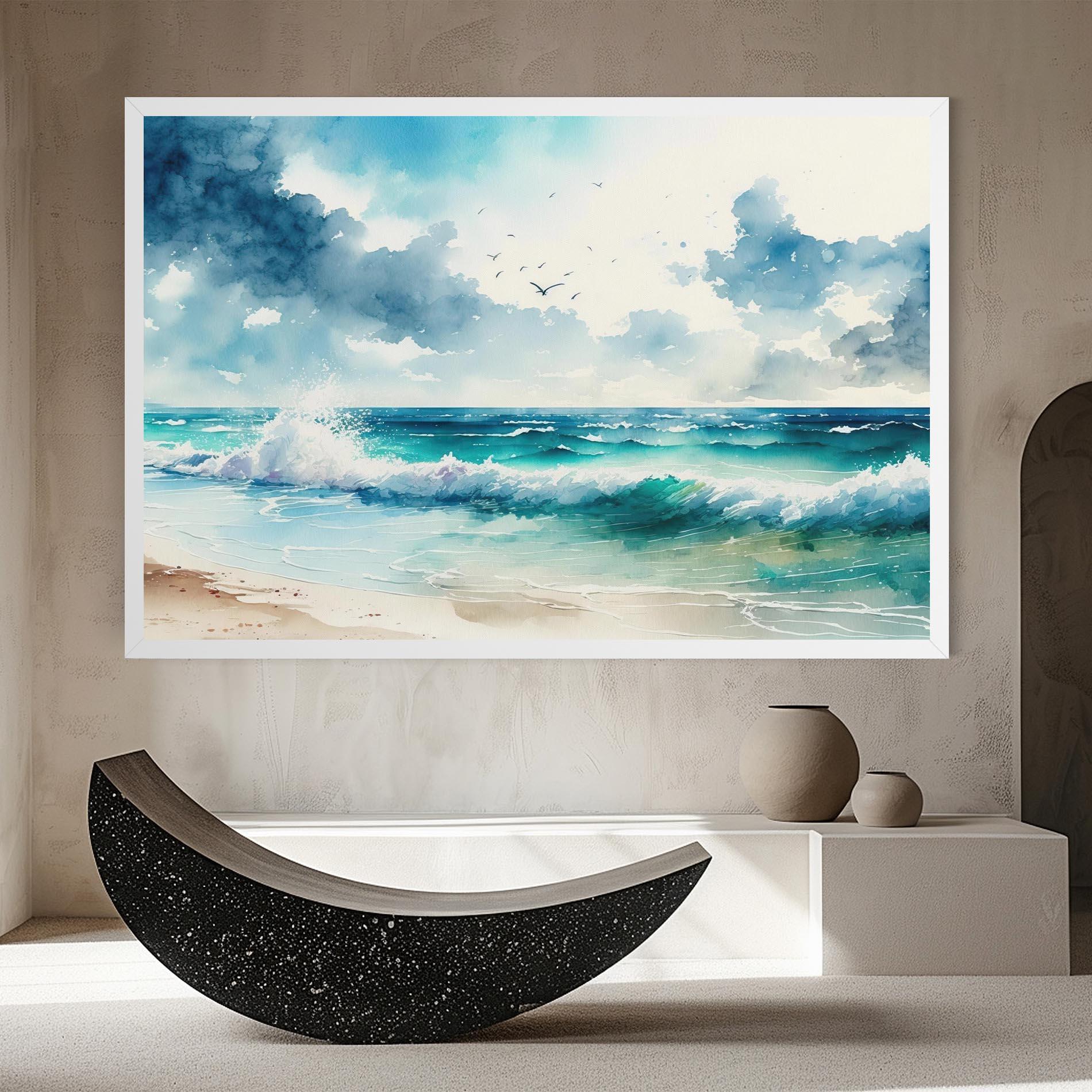 Leinwandbild Watercolor Sea Beach mockup 8