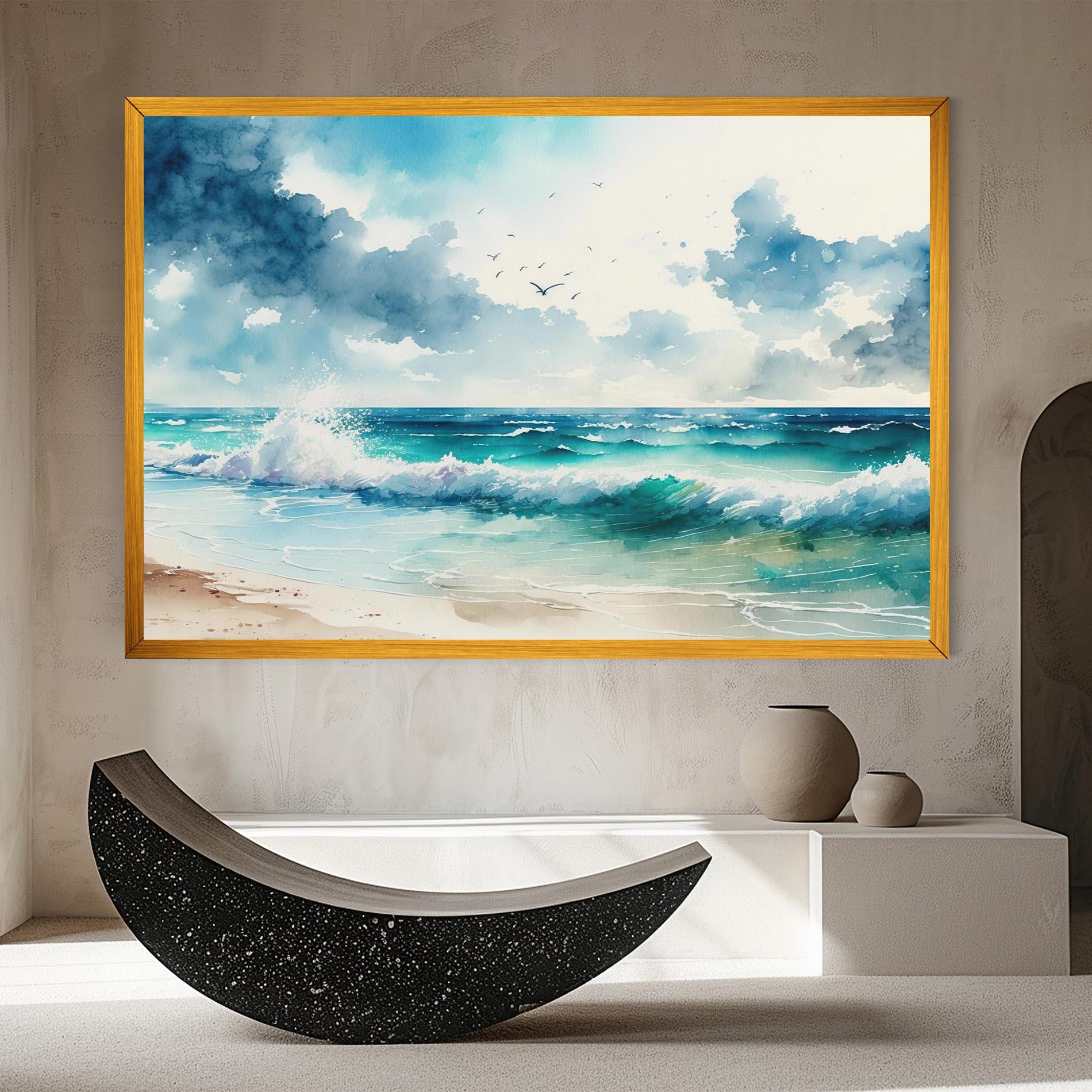 Leinwandbild Watercolor Sea Beach mockup 8