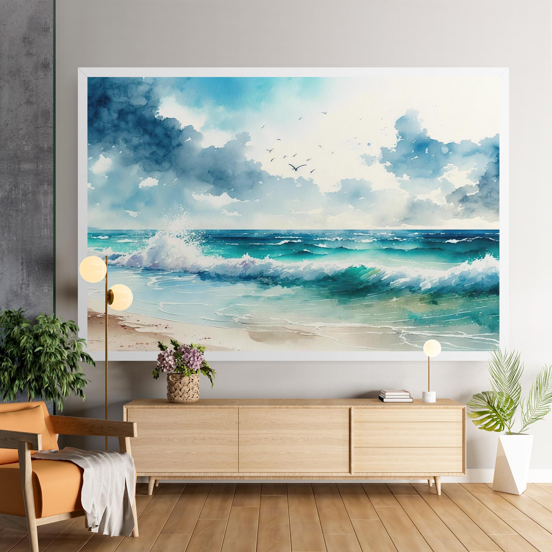 Leinwandbild Watercolor Sea Beach mockup 9
