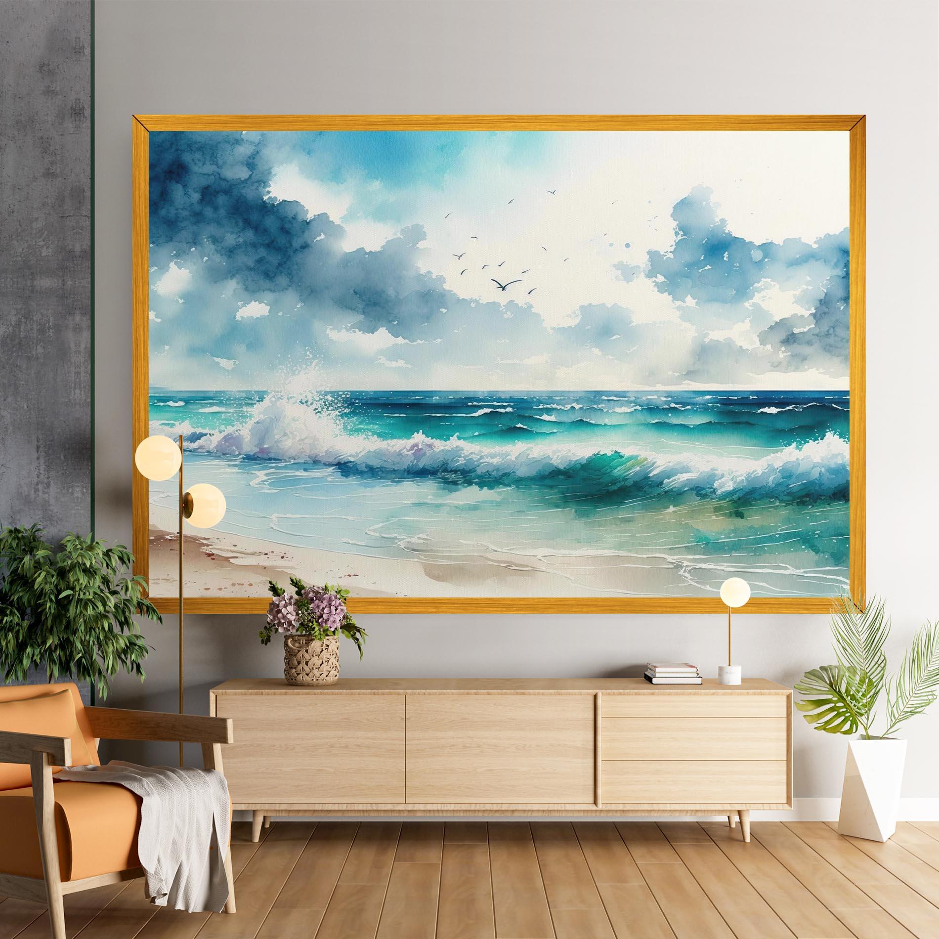 Leinwandbild Watercolor Sea Beach mockup 9