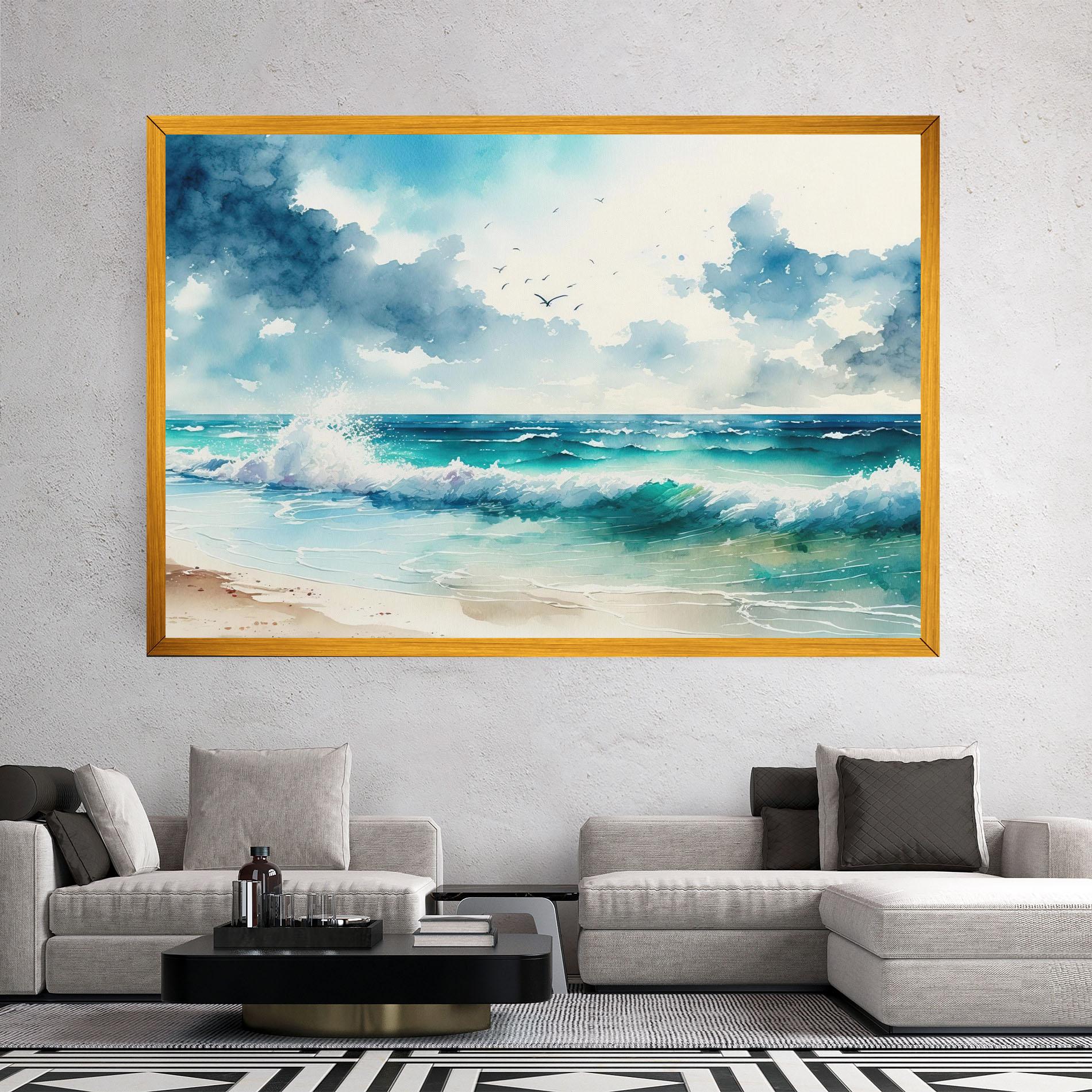 Leinwandbild Watercolor Sea Beach mockup 2