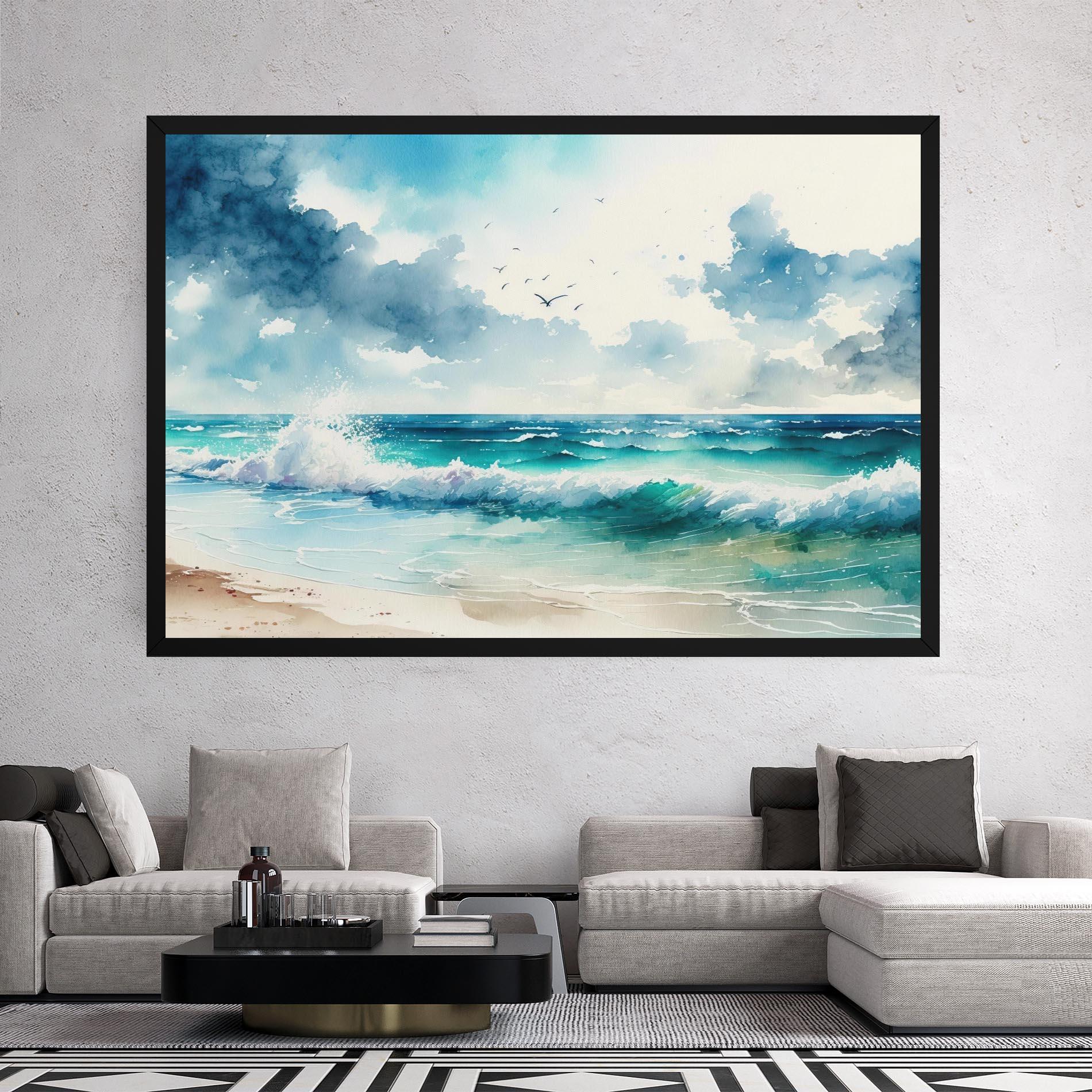 Leinwandbild Watercolor Sea Beach mockup 2