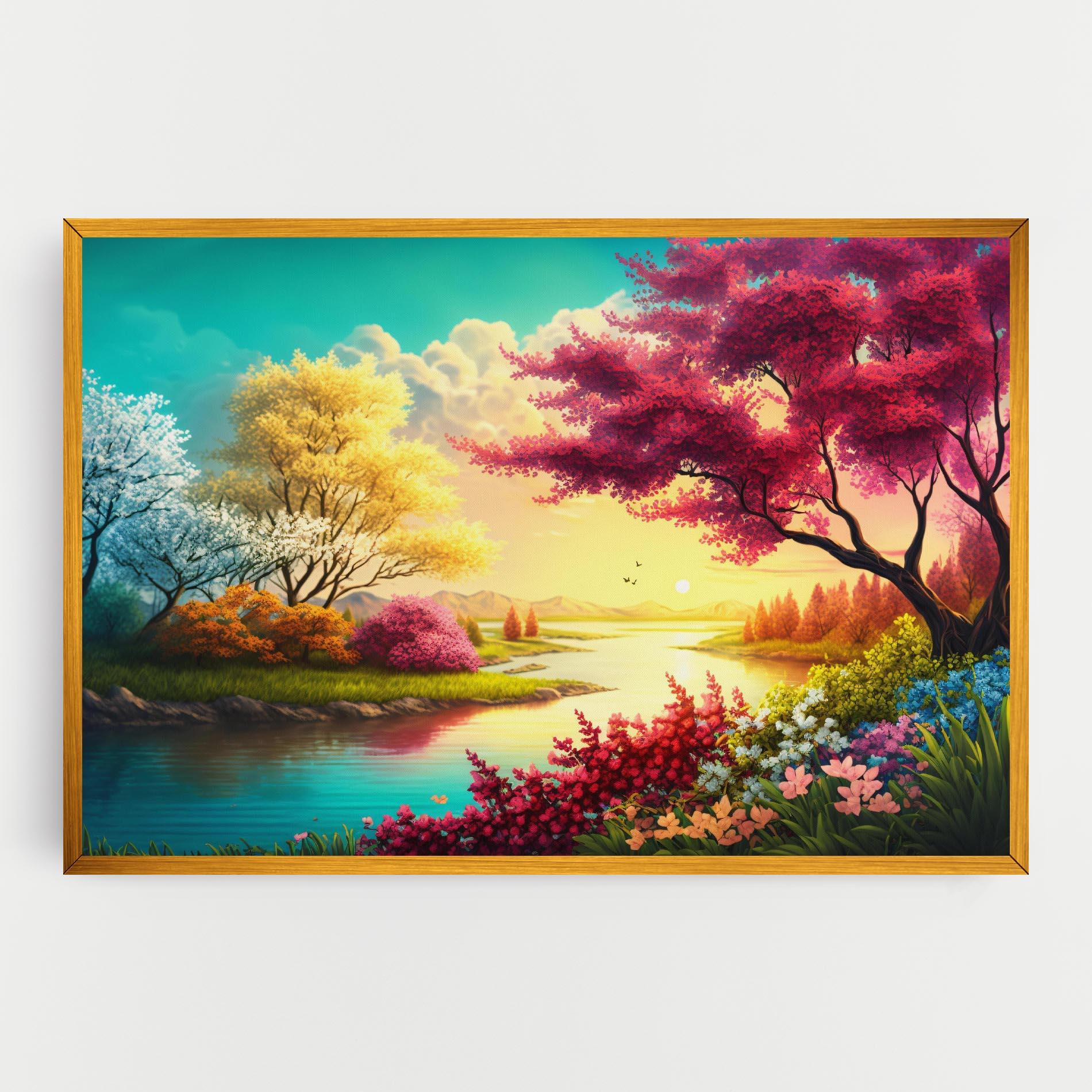 Leinwandbild Pink Yellow Trees mockup 0