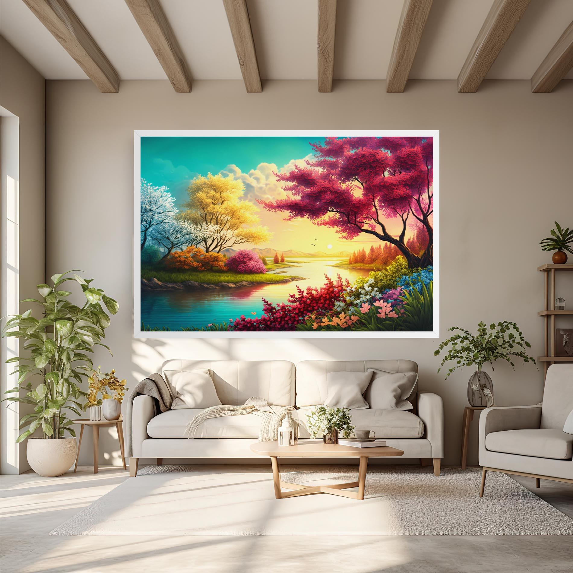 Leinwandbild Pink Yellow Trees mockup 6