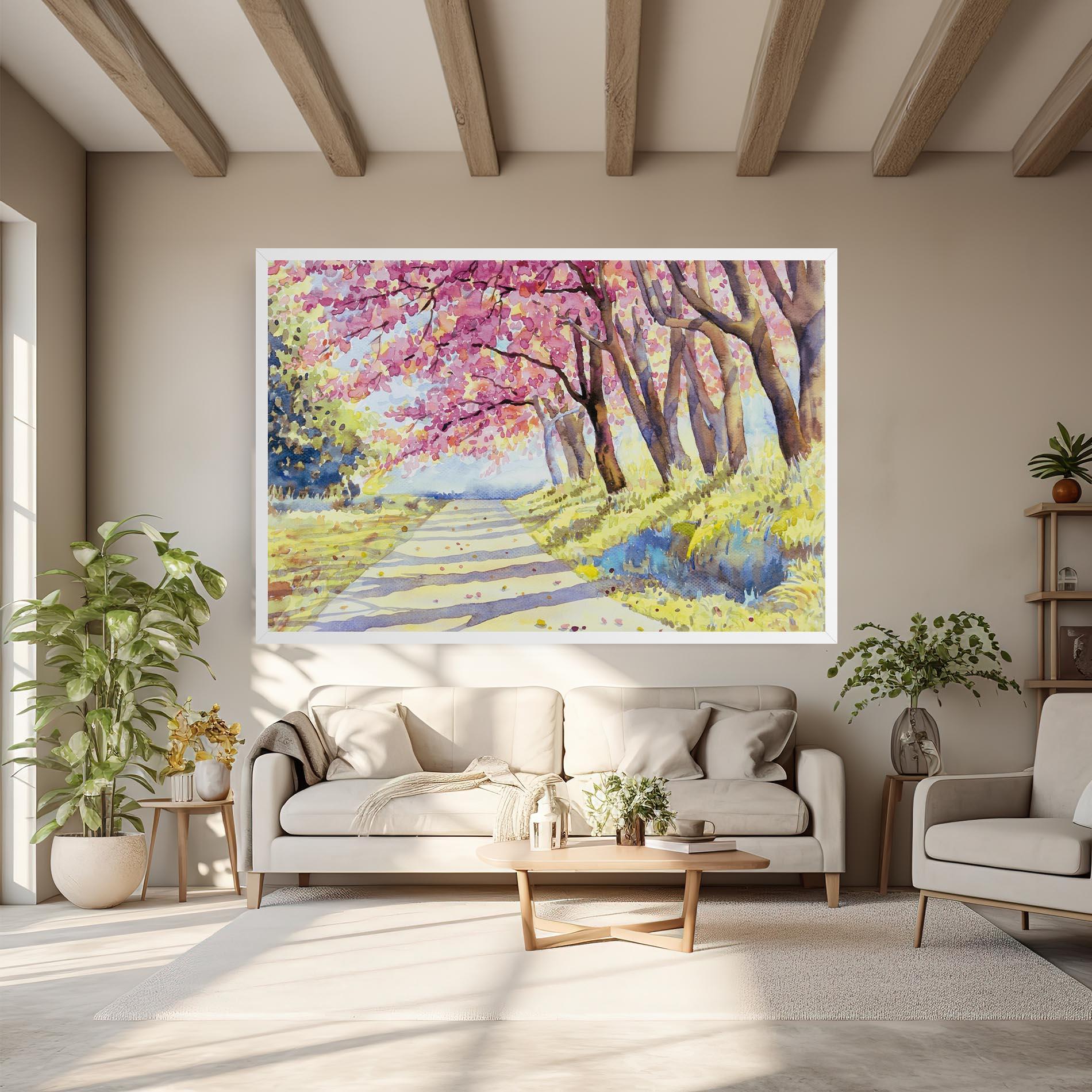 Leinwandbild Watercolor Spring Landscape mockup 6