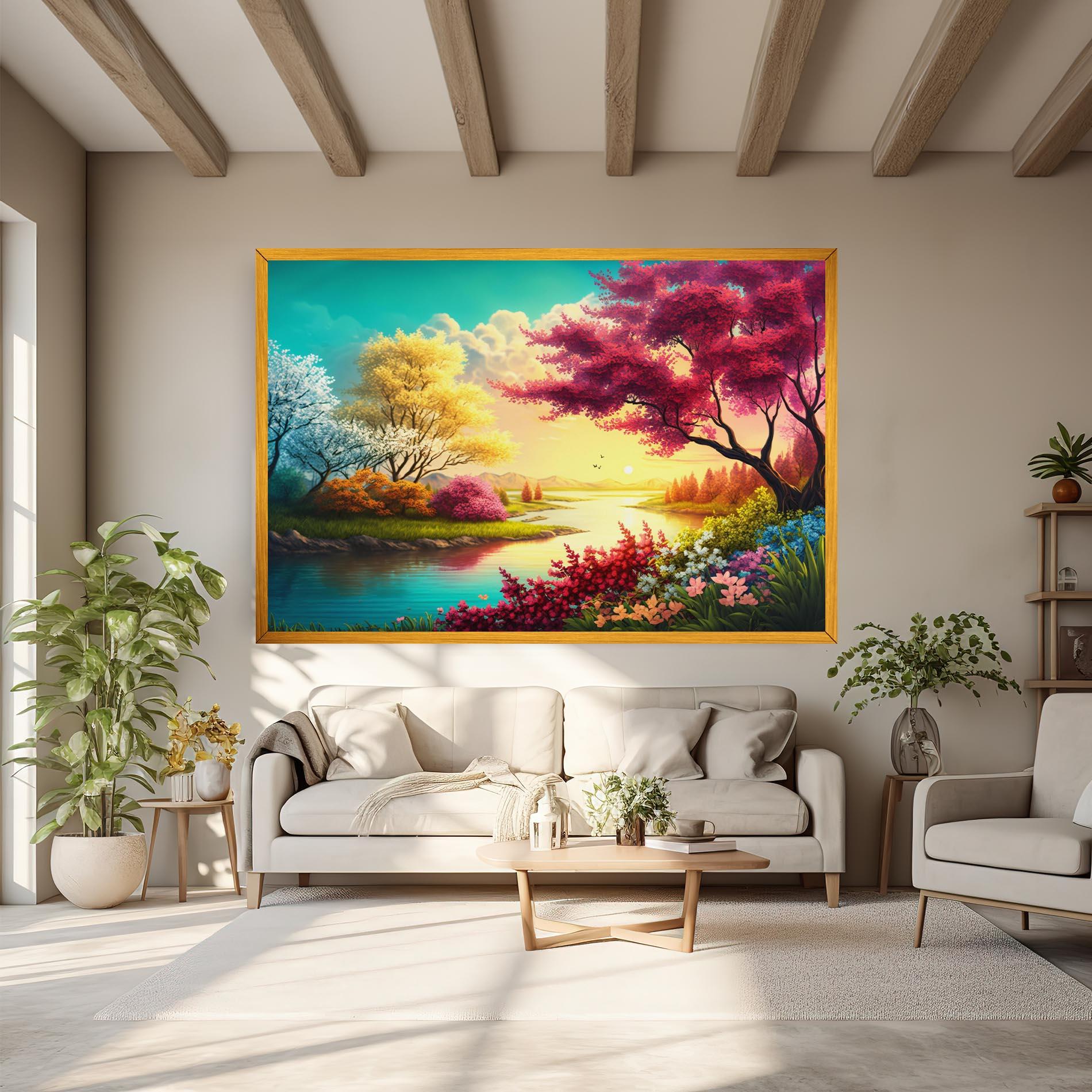 Leinwandbild Pink Yellow Trees mockup 6